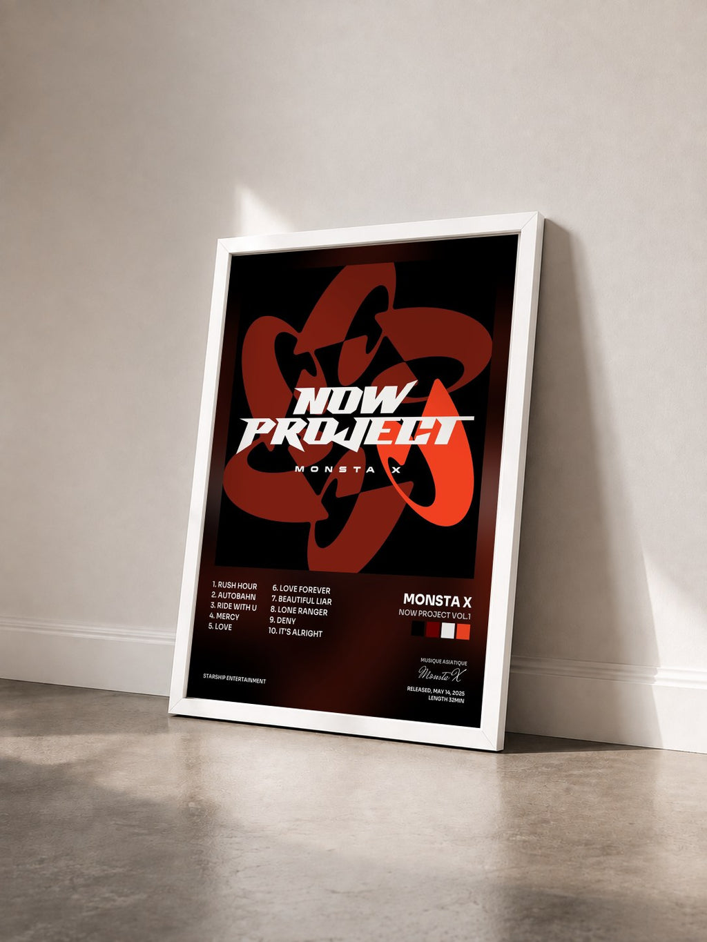 #blanc NOW PROJECT vol.1 de Monsta X en lámina enmarcada vista de tres cuartos, marco blanco