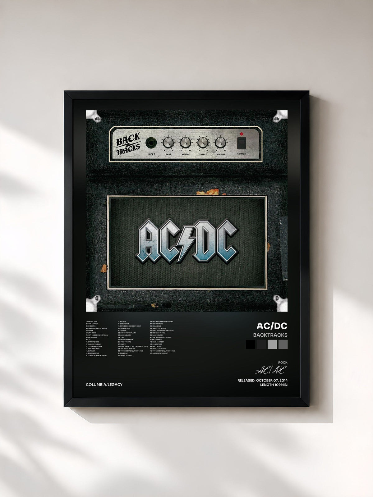 #noir Tableau de l'album Backtracks de AC/DC, cadre noir, imprimé et encadré en France
