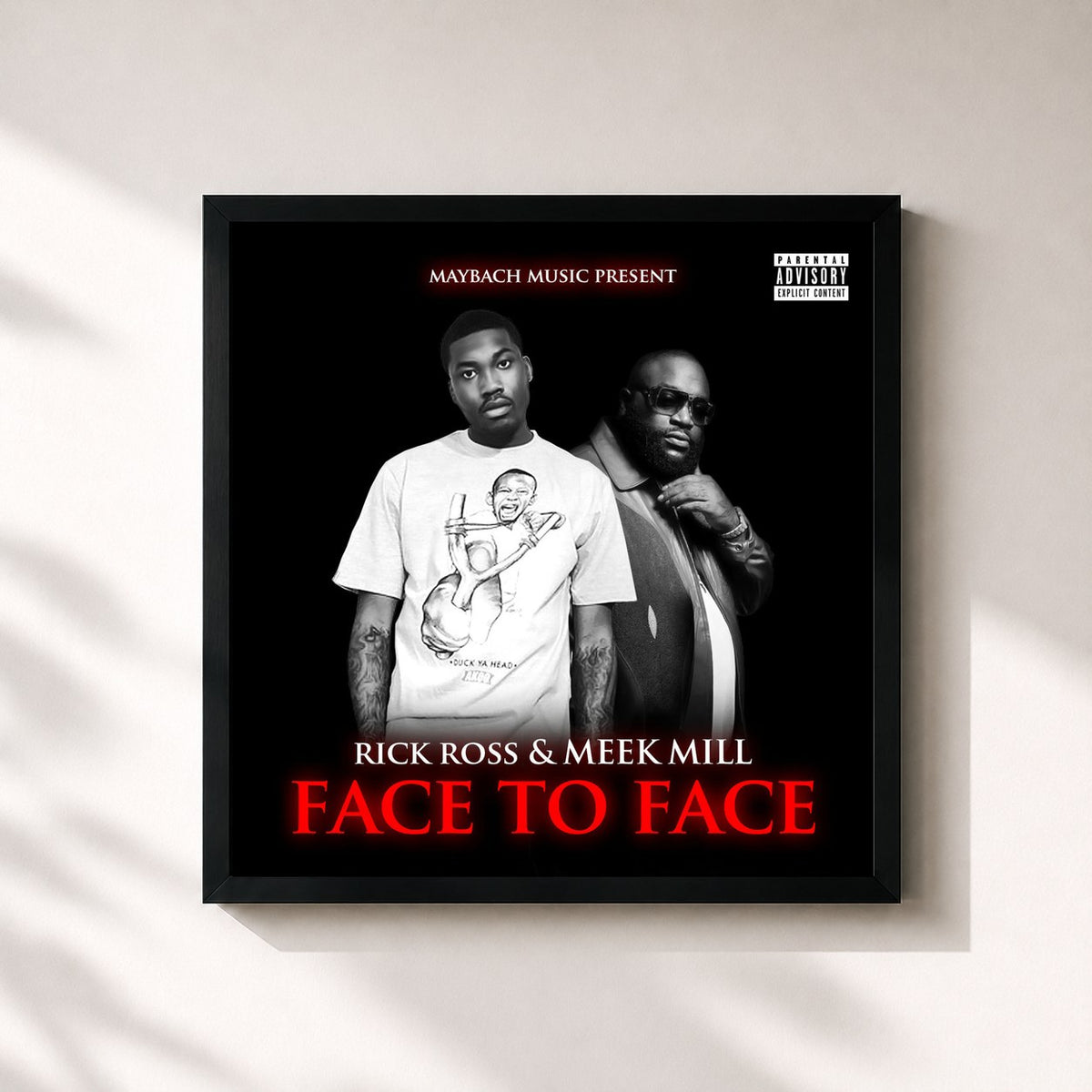 #noir Tableau carré de l'album Face To Face de Meek Mill, cadre noir 32x32 cm
