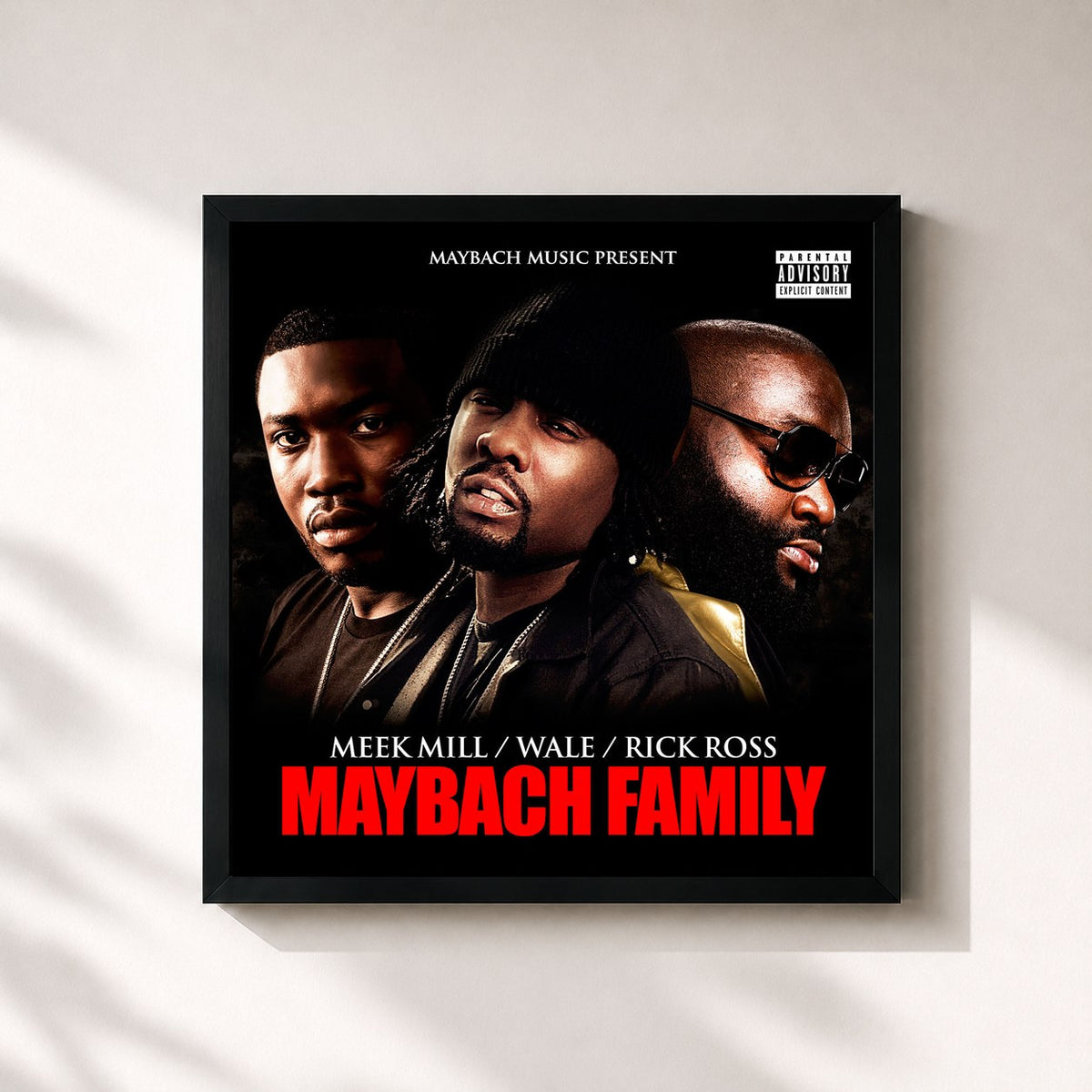 #noir Tableau carré de l'album Maybach Family de Meek Mill, cadre noir 32x32 cm