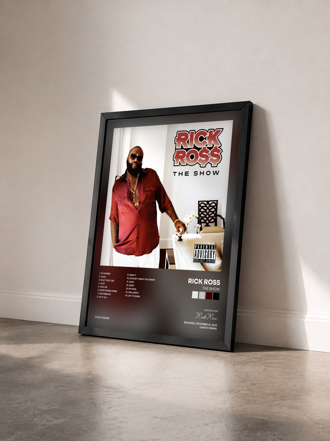 #noir The Show by Rick Ross as a framed art print seen at an angle, black frame