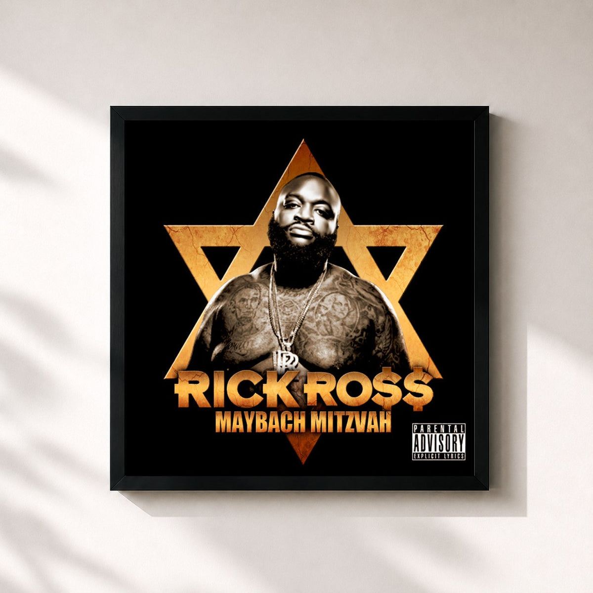 #noir Mayback Mitzvah by Rick Ross as a square framed art print, black 32x32 cm frame