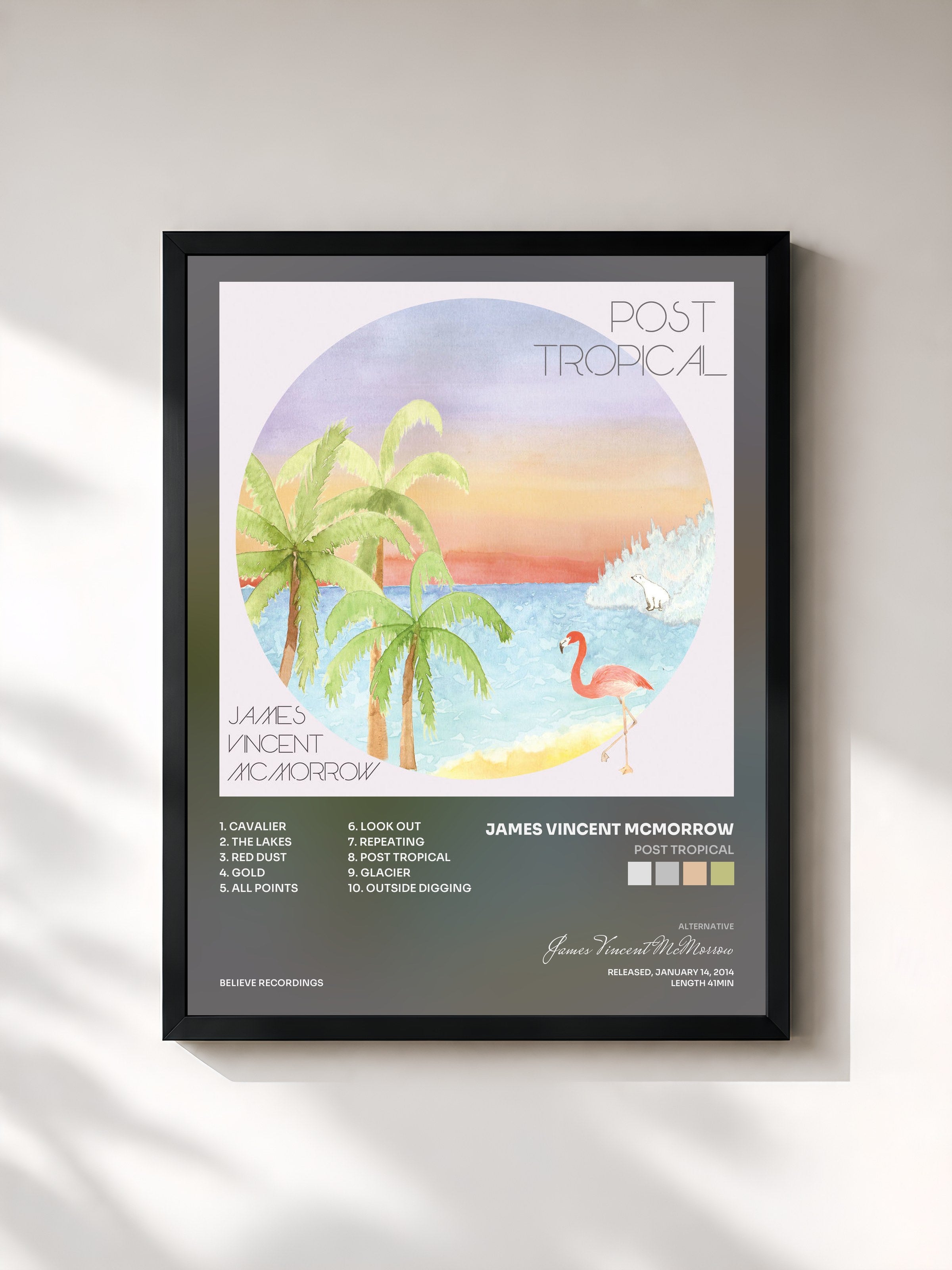 #noir Tableau de l'album Post Tropical de James Vincent McMorrow, cadre noir, imprimé et encadré en France