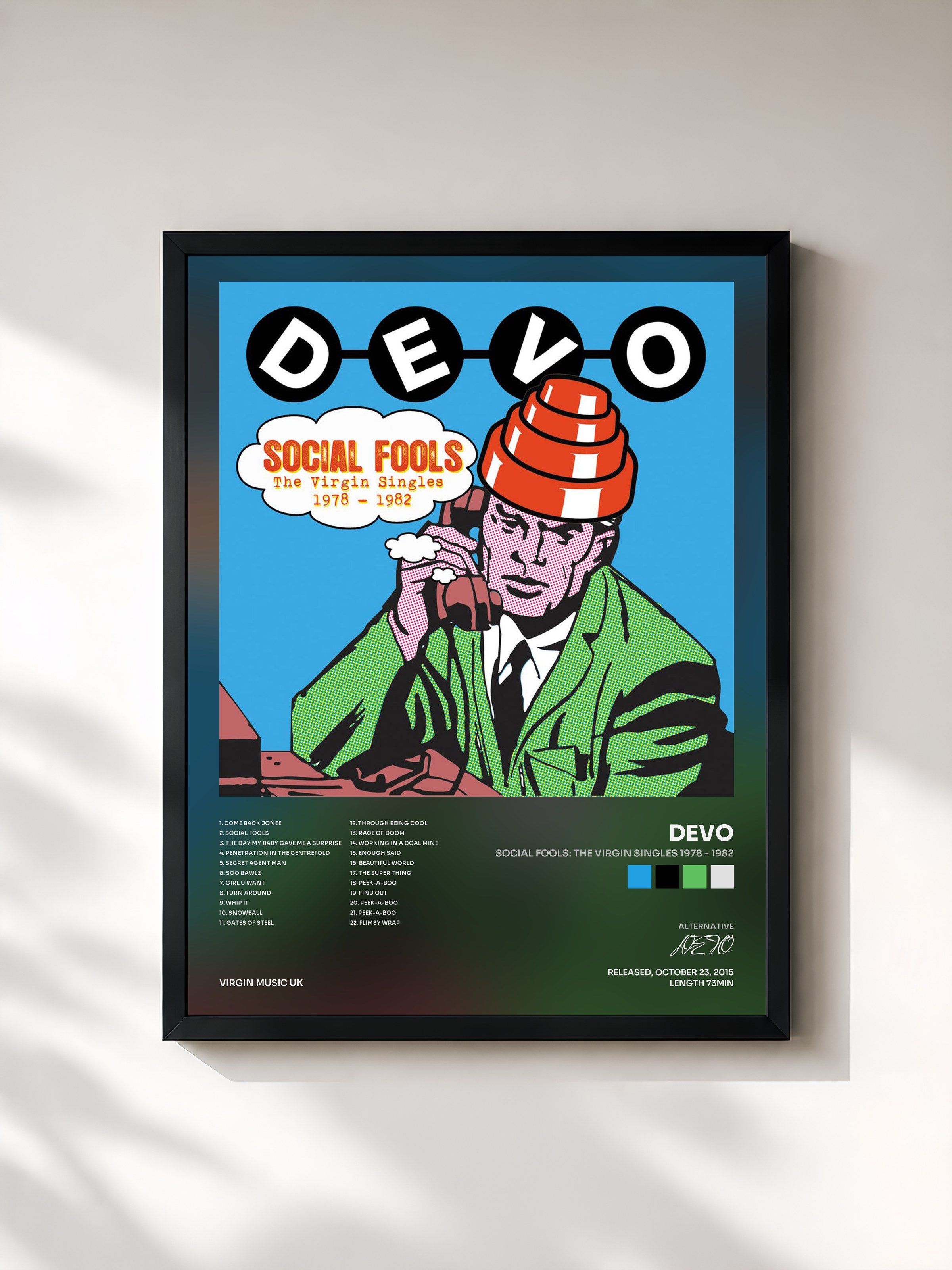 #noir Tableau de l'album Social Fools: The Virgin Singles 1978 - 1982 de DEVO, cadre noir, imprimé et encadré en France