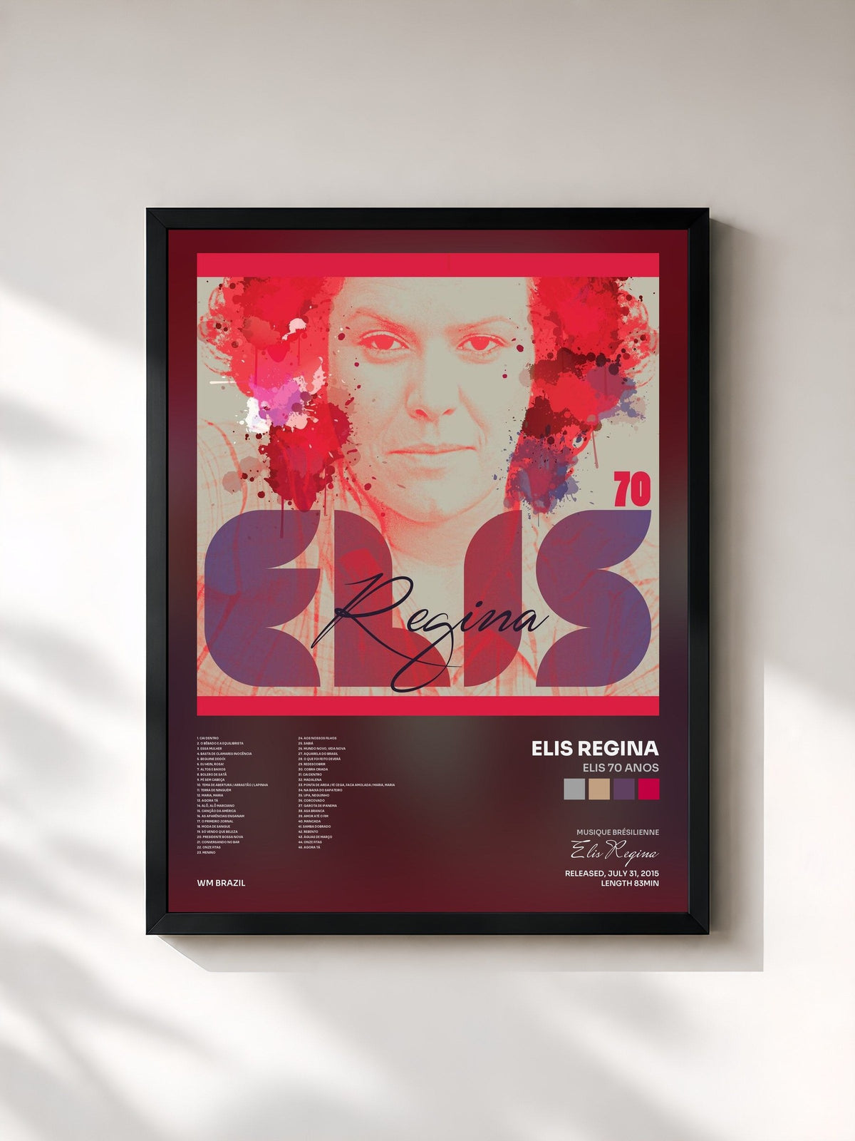 #noir Tableau de l'album Elis 70 Anos de Elis Regina, cadre noir, imprimé et encadré en France