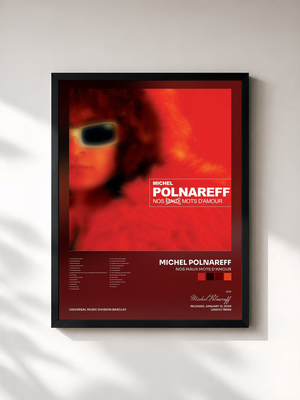 #noir Nos Maux Mots D'Amour di Michel Polnareff in stampa incorniciata, cornice nera, stampata e incorniciata in Francia