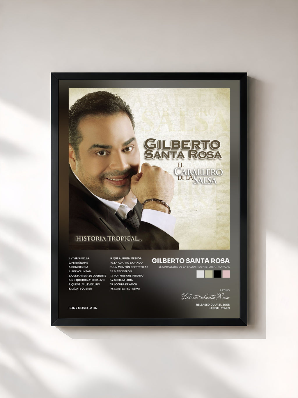 #noir Tableau de l'album El Caballero De La Salsa - La Historia Tropical de Gilberto Santa Rosa, cadre noir, imprimé et encadré en France