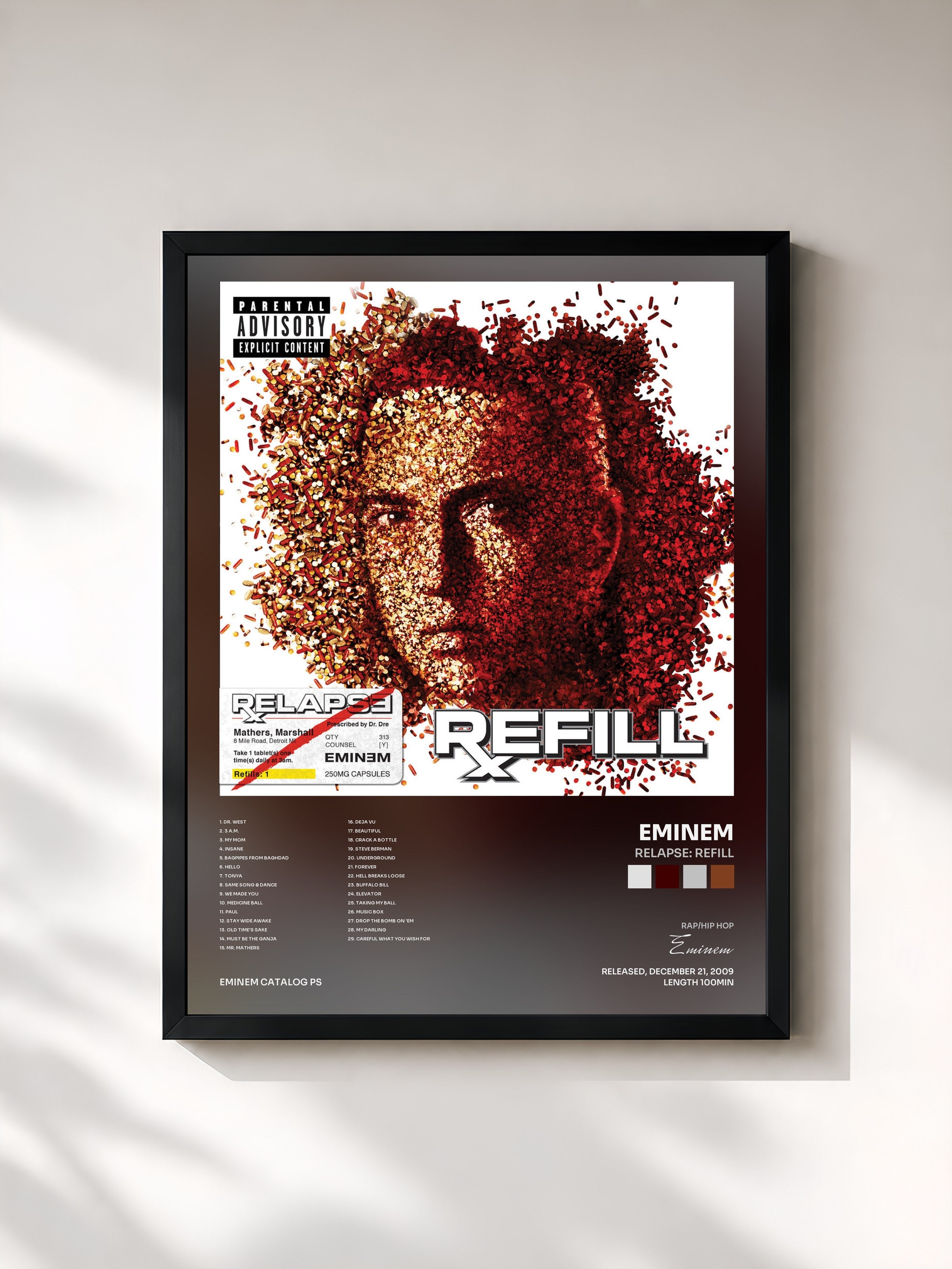 #noir Tableau de l'album Relapse: Refill de Eminem, cadre noir, imprimé et encadré en France