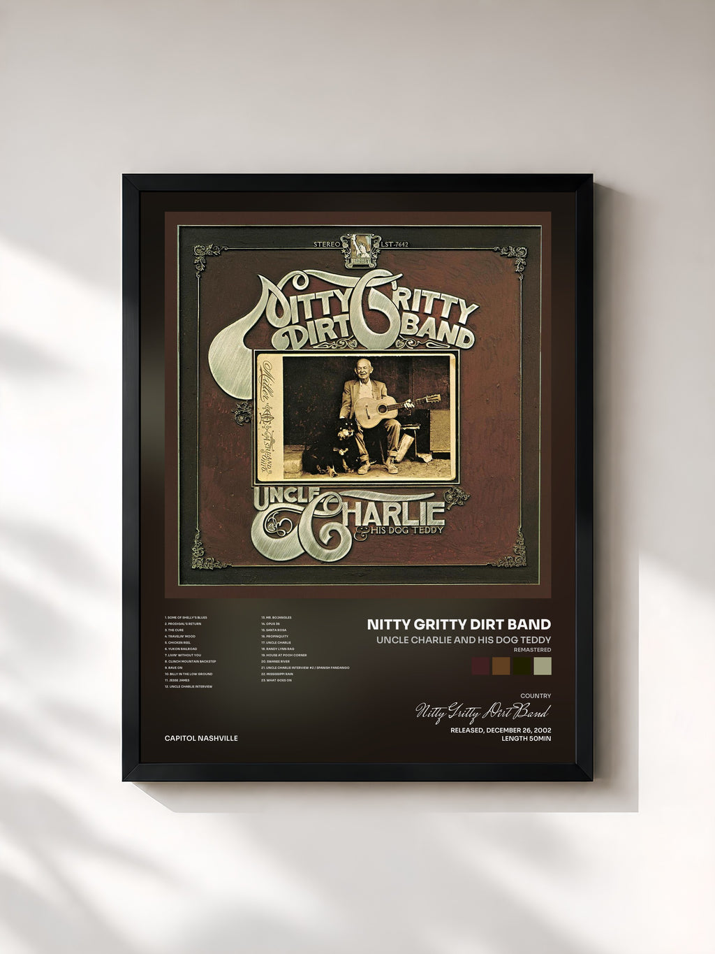 #noir Tableau de l'album Uncle Charlie And His Dog Teddy (Remastered) de Nitty Gritty Dirt Band, cadre noir, imprimé et encadré en France