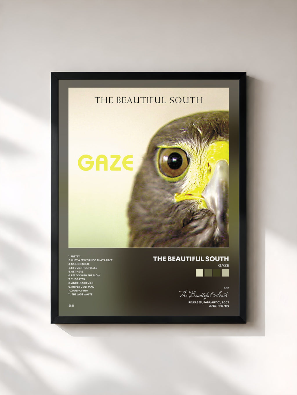 #noir Tableau de l'album Gaze de The Beautiful South, cadre noir, imprimé et encadré en France