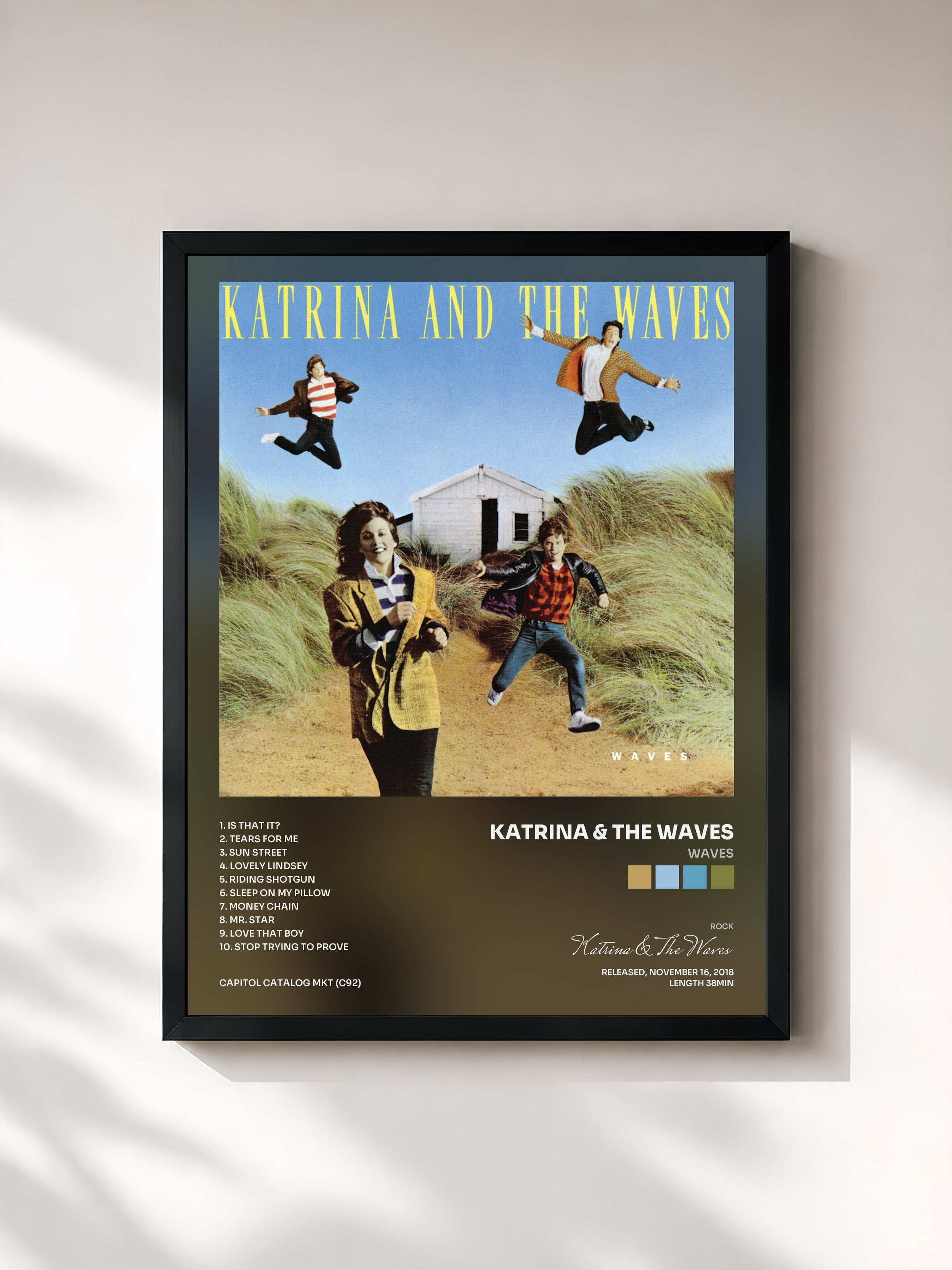 #noir Tableau de l'album Waves de Katrina & The Waves, cadre noir, imprimé et encadré en France
