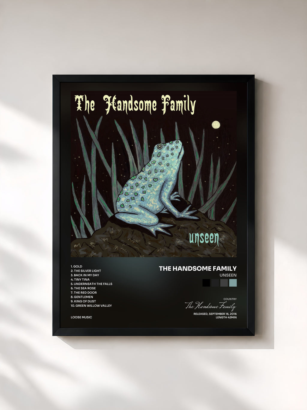 #noir Tableau de l'album Unseen de The Handsome Family, cadre noir, imprimé et encadré en France