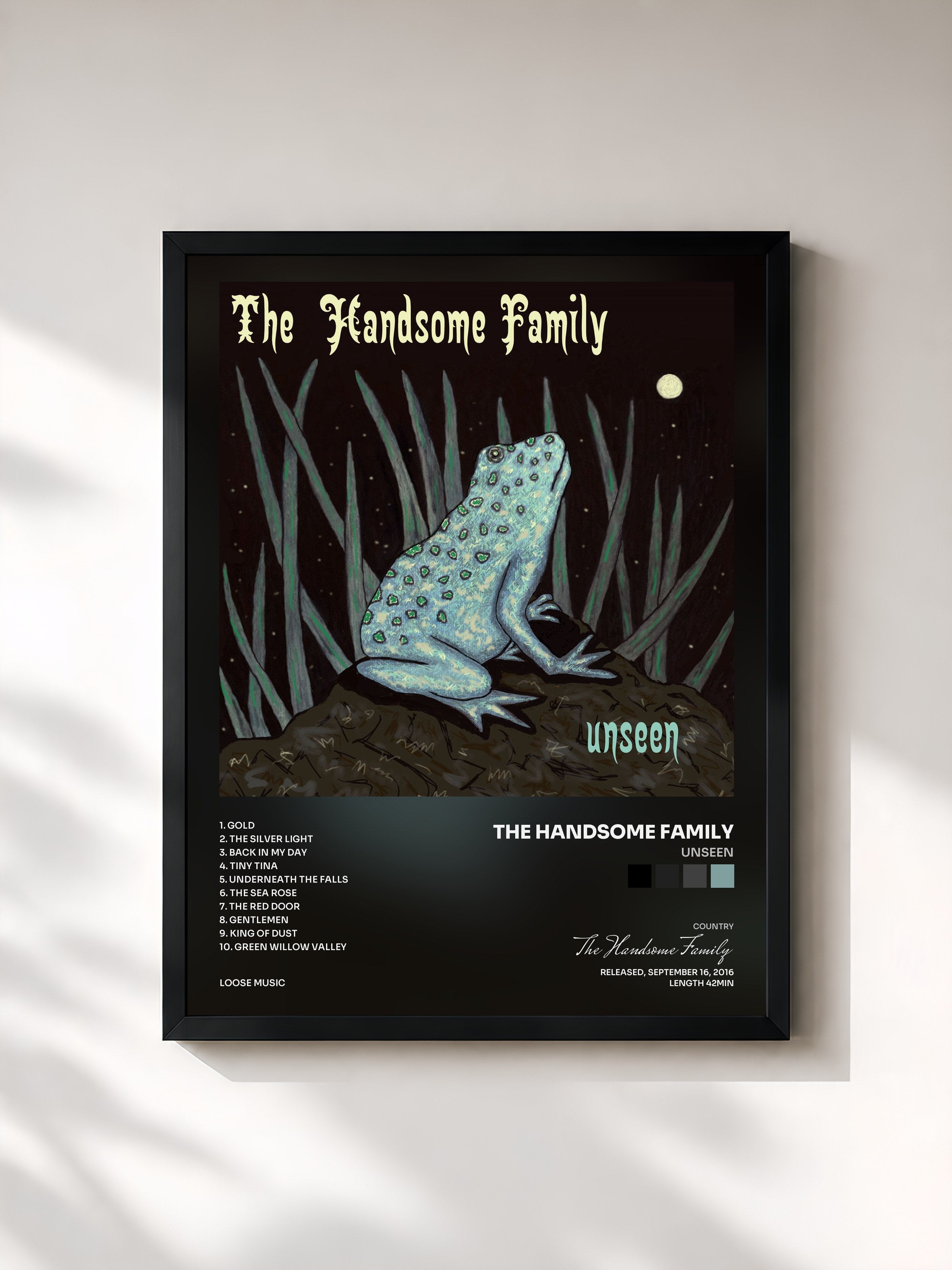 #noir Tableau de l'album Unseen de The Handsome Family, cadre noir, imprimé et encadré en France