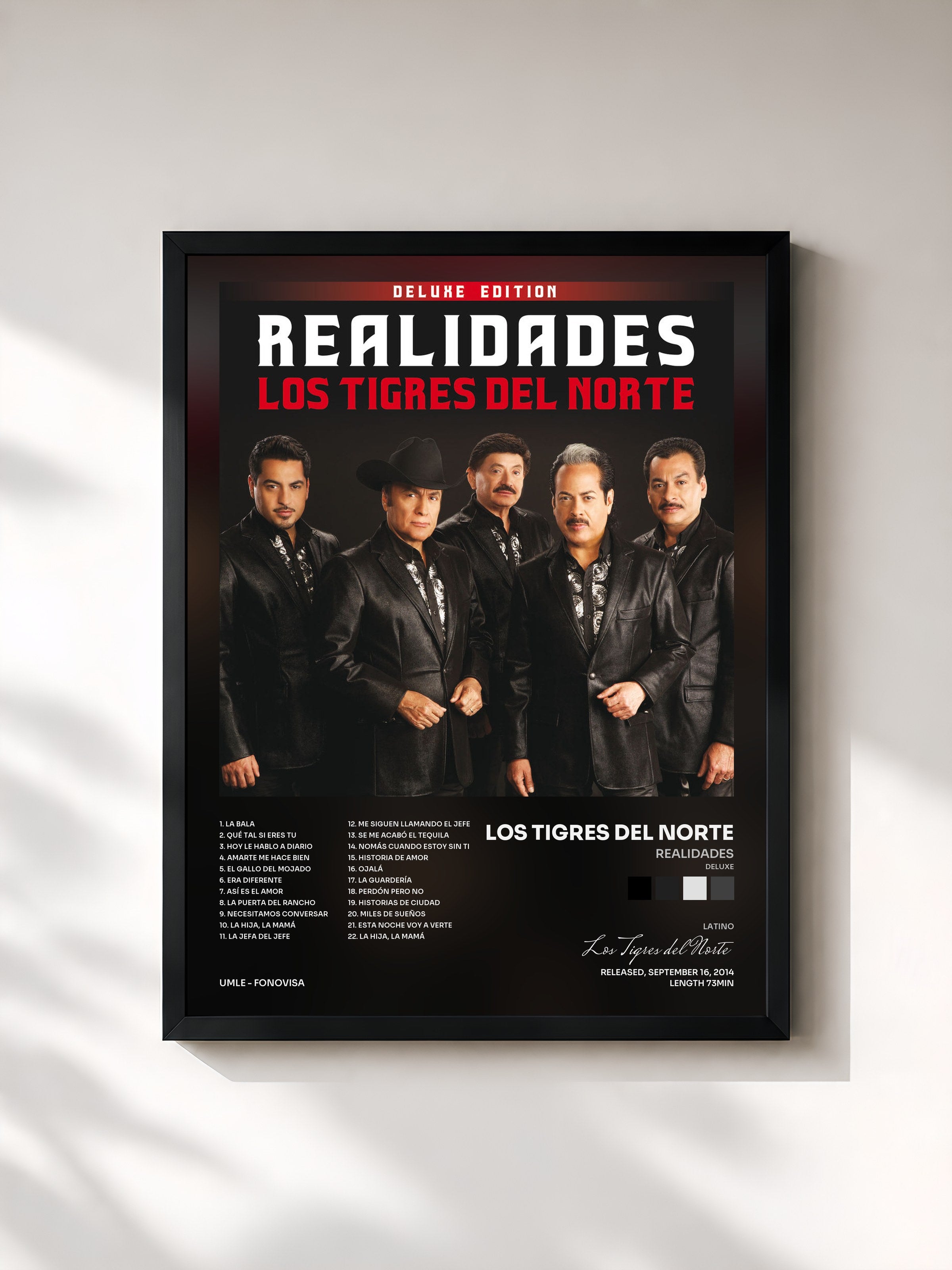 #noir Tableau de l'album Realidades (Deluxe) de Los Tigres del Norte, cadre noir, imprimé et encadré en France