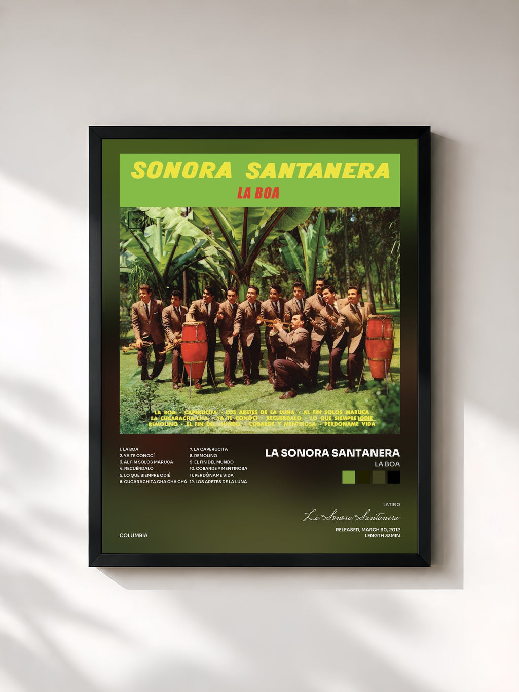 #noir Tableau de l'album La Boa de La Sonora Santanera, cadre noir, imprimé et encadré en France