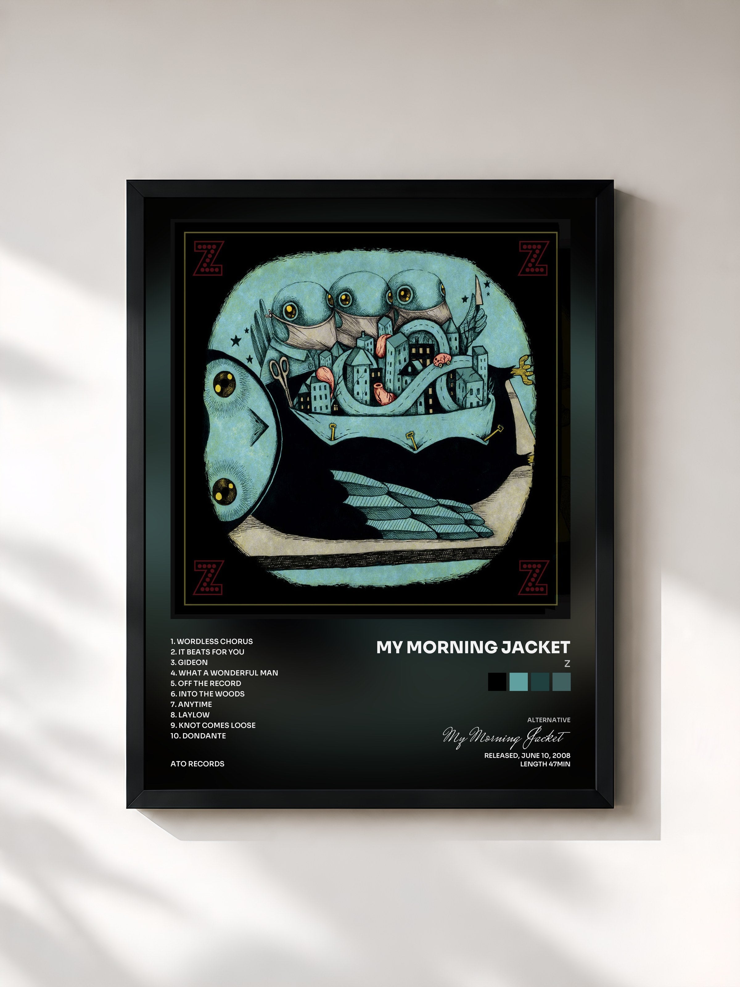 #noir Tableau de l'album Z de My Morning Jacket, cadre noir, imprimé et encadré en France