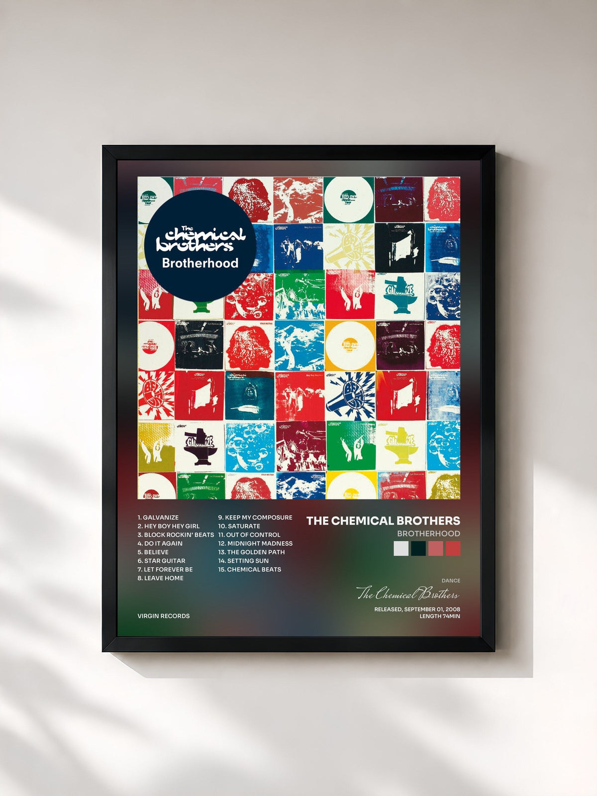 #noir Tableau de l'album Brotherhood de The Chemical Brothers, cadre noir, imprimé et encadré en France