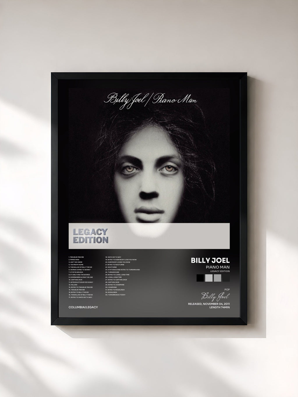 #noir Tableau de l'album Piano Man (Legacy Edition) de Billy Joel, cadre noir, imprimé et encadré en France