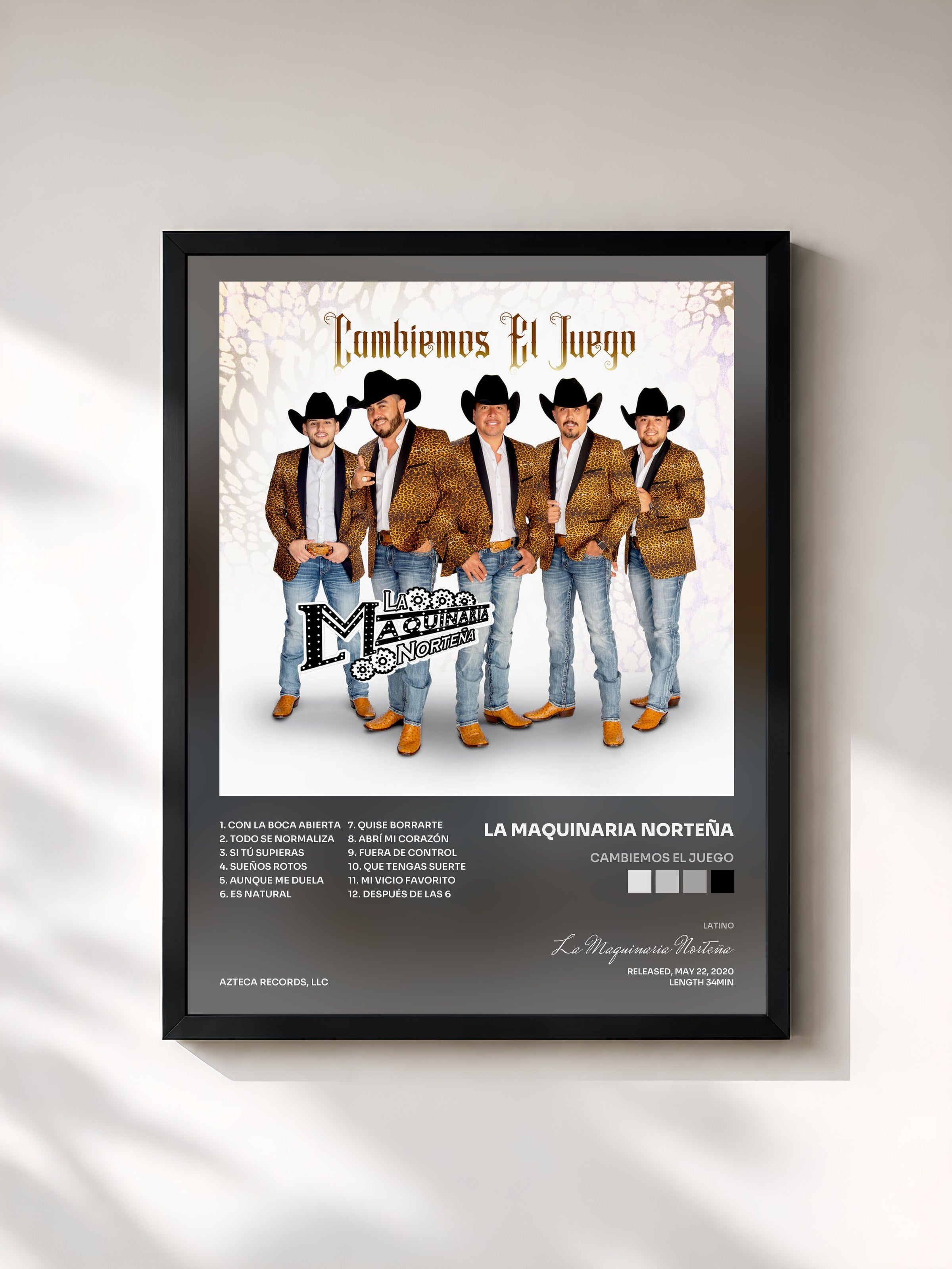 #noir Tableau de l'album Cambiemos el Juego de La Maquinaria Norteña, cadre noir, imprimé et encadré en France