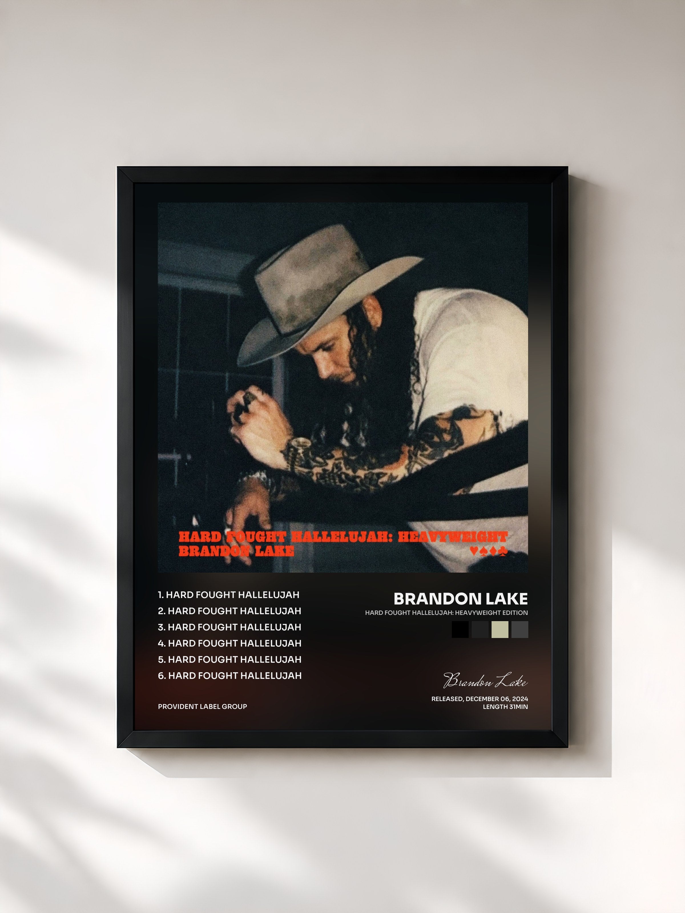 #noir Tableau de l'album Hard Fought Hallelujah: Heavyweight Edition de Brandon Lake, cadre noir, imprimé et encadré en France