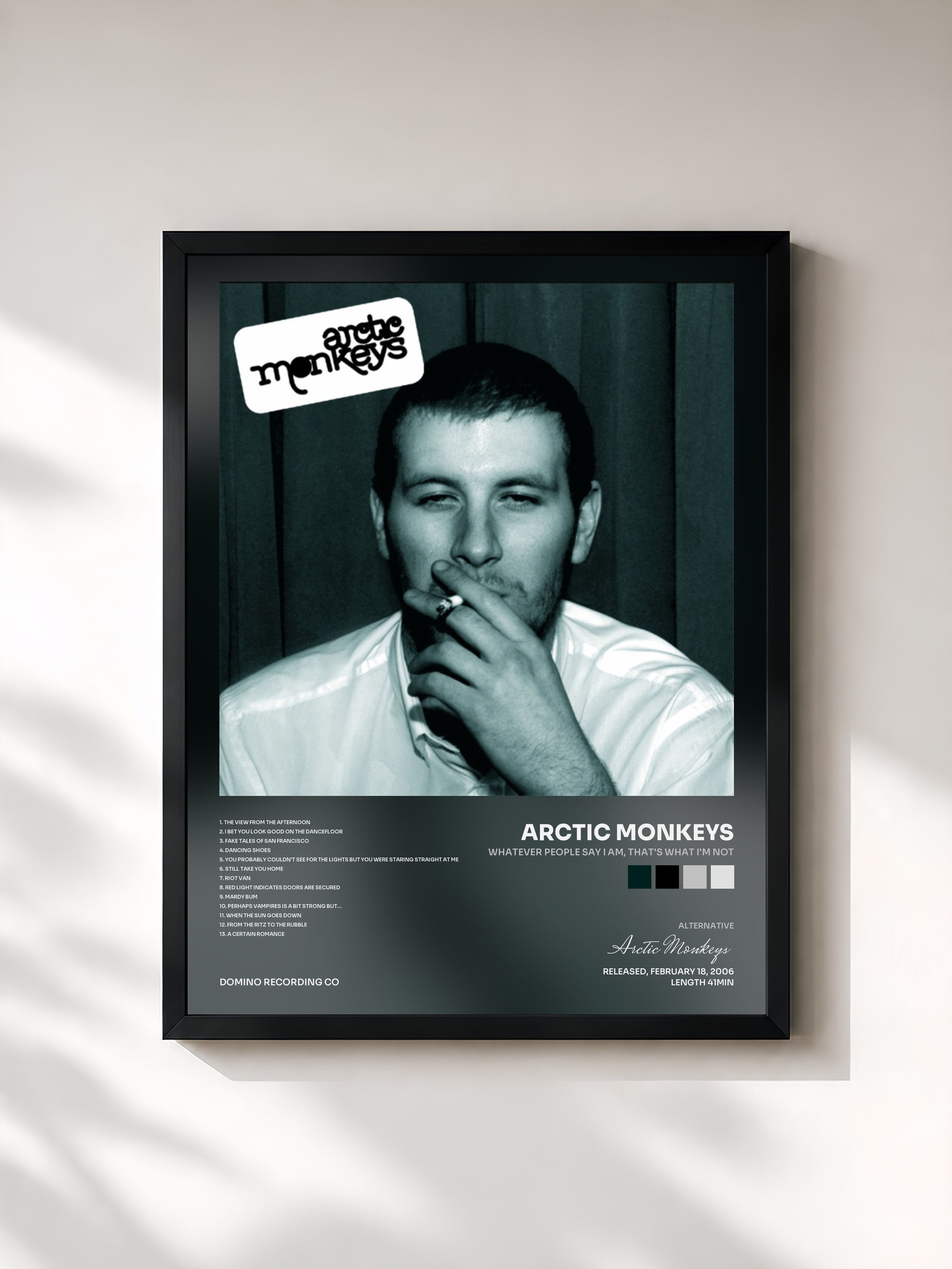 #noir Whatever People Say I Am, That's What I'm Not di Arctic Monkeys in stampa incorniciata, cornice nera, stampata e incorniciata in Francia