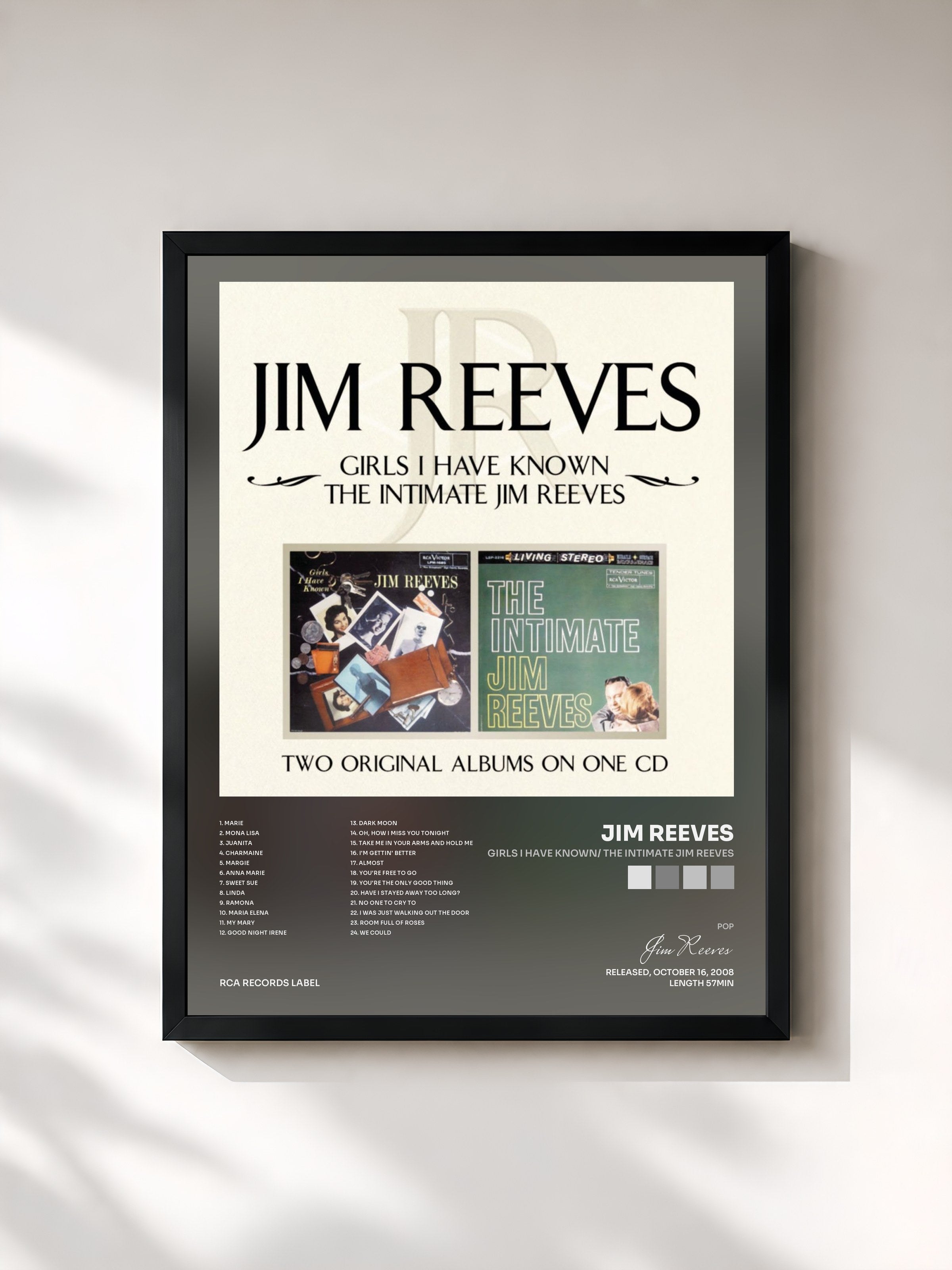 #noir Tableau de l'album Girls I Have Known/ The Intimate Jim Reeves de Jim Reeves, cadre noir, imprimé et encadré en France
