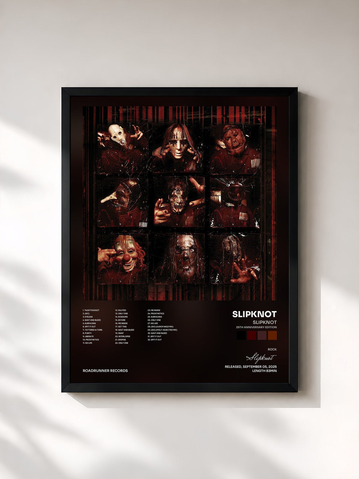 #noir Tableau de l'album Slipknot (25th Anniversary Edition) de Slipknot, cadre noir, imprimé et encadré en France