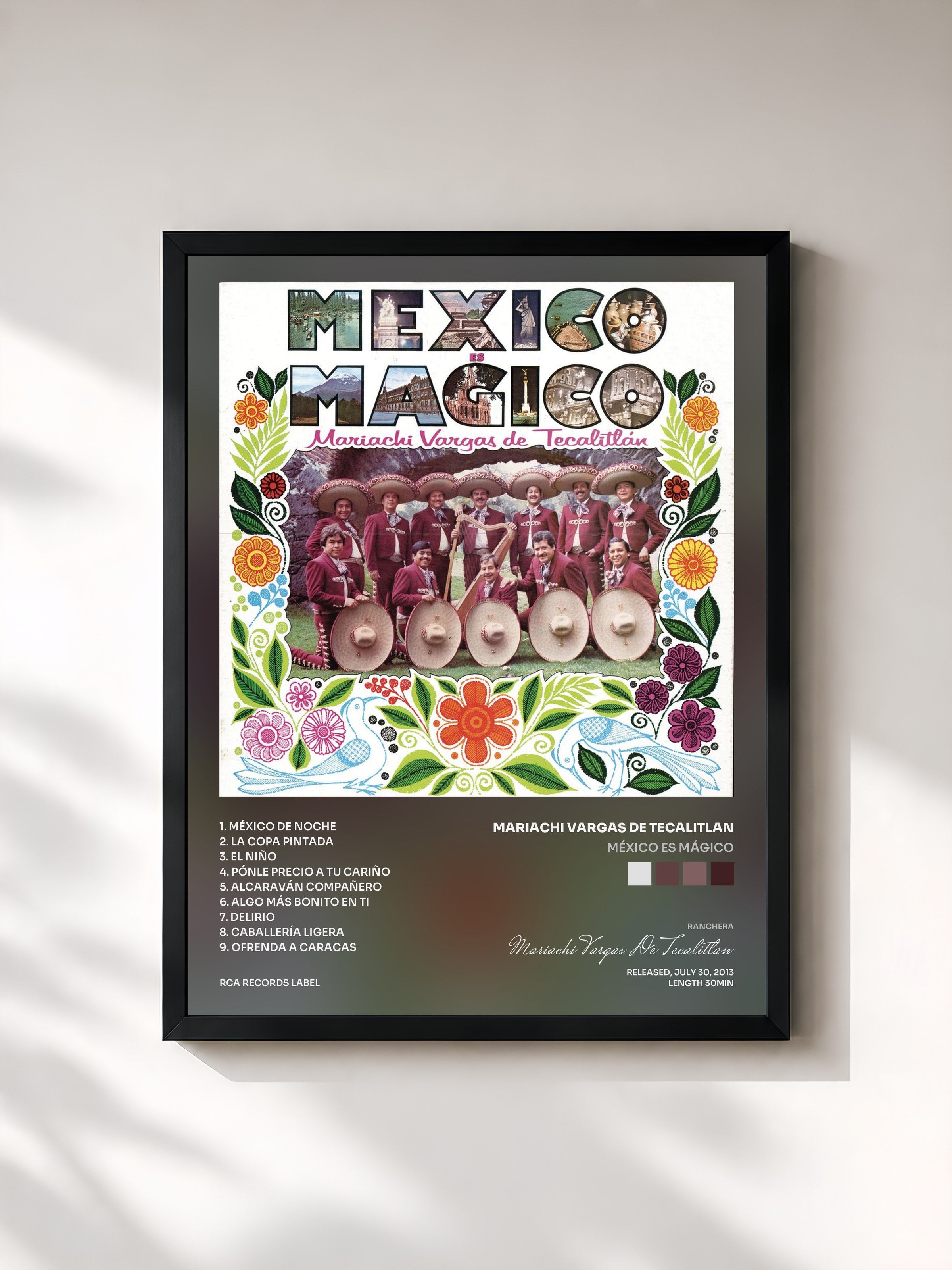 #noir Tableau de l'album México es Mágico de Mariachi Vargas De Tecalitlan, cadre noir, imprimé et encadré en France