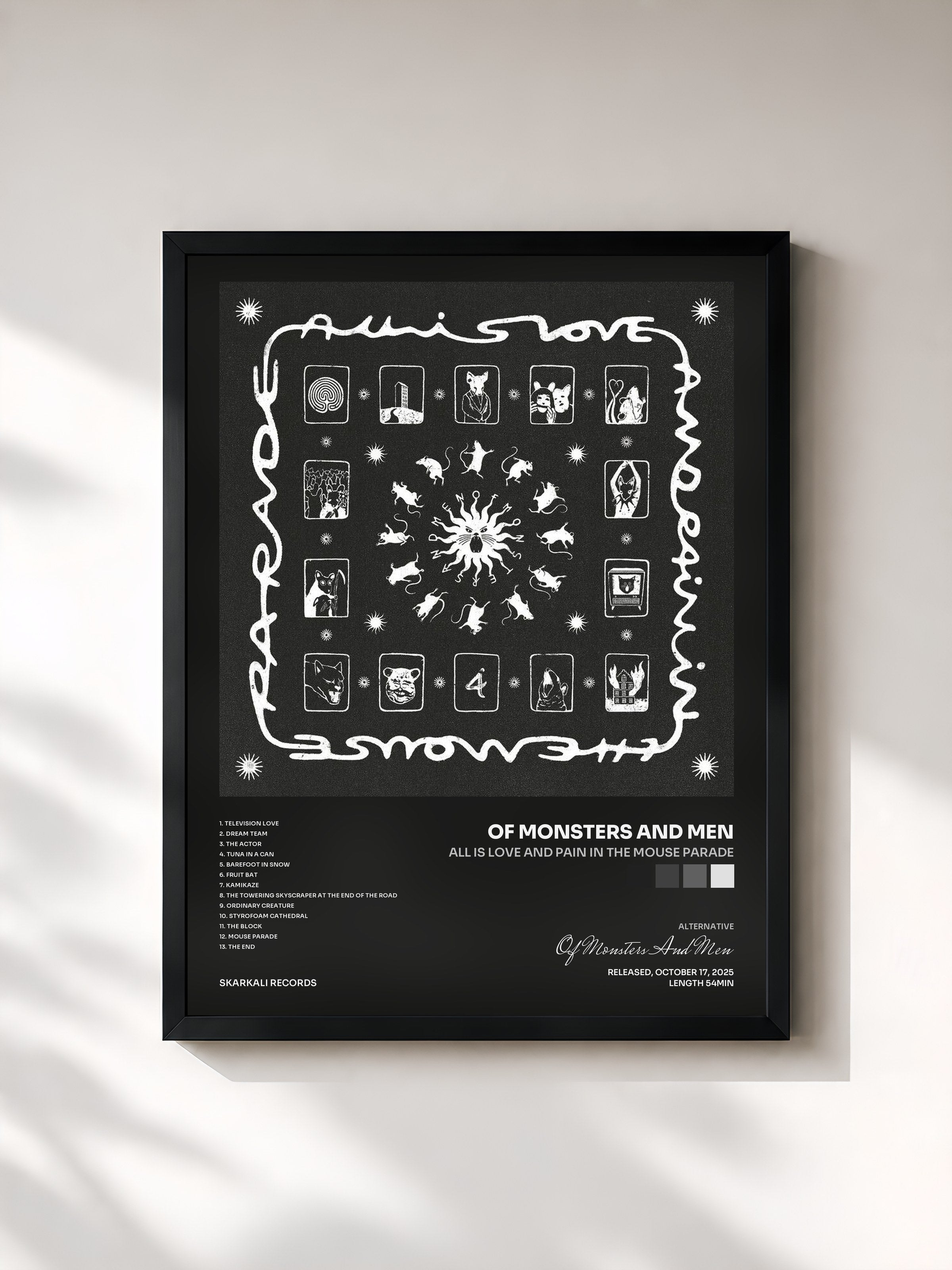 #noir Tableau de l'album All is Love and Pain in the Mouse Parade de Of Monsters And Men, cadre noir, imprimé et encadré en France