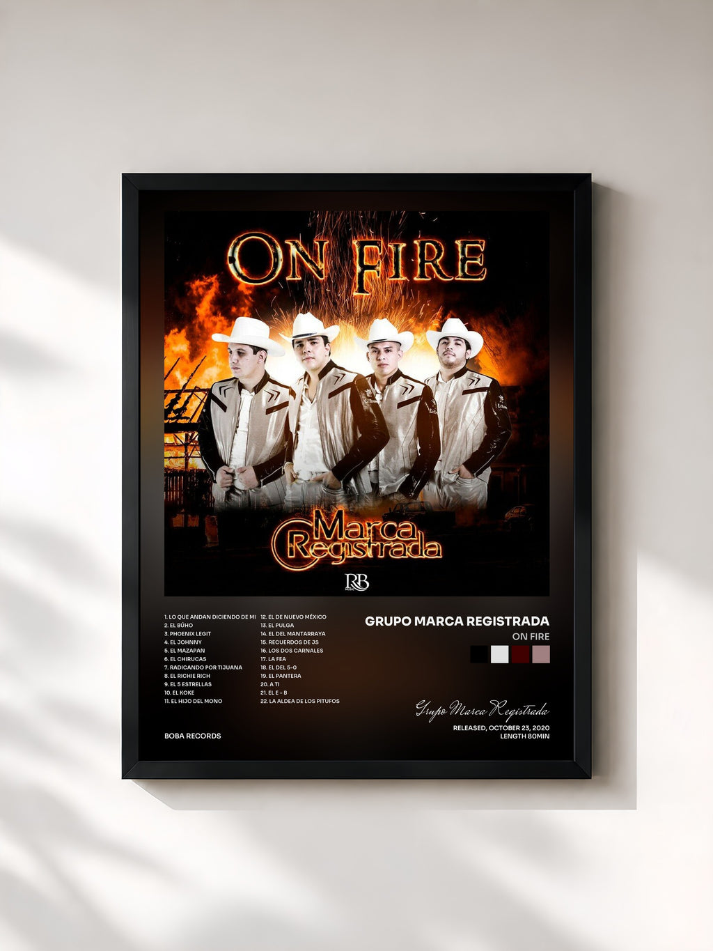 #noir Tableau de l'album On fire de Grupo Marca Registrada, cadre noir, imprimé et encadré en France