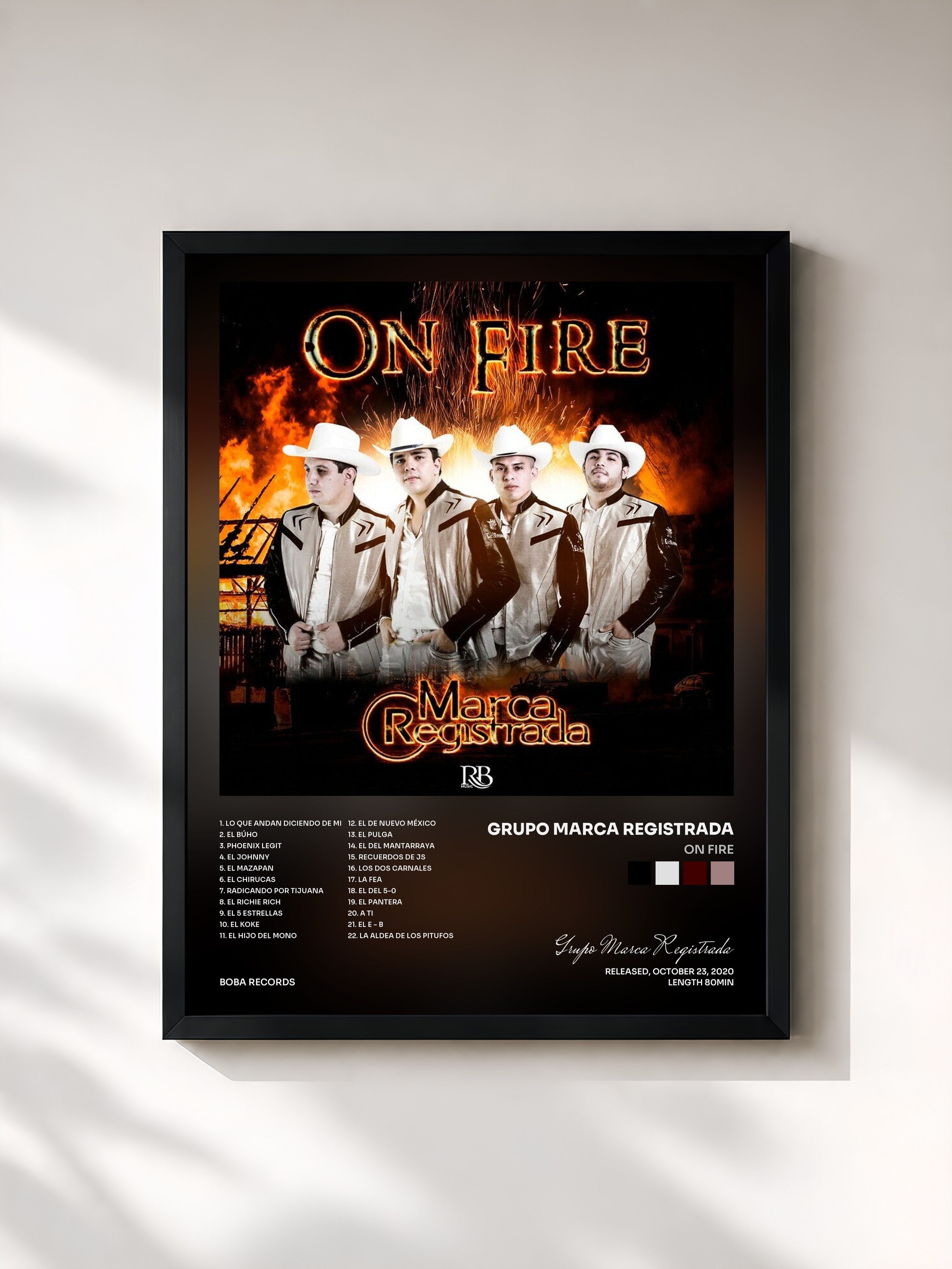 #noir Tableau de l'album On fire de Grupo Marca Registrada, cadre noir, imprimé et encadré en France