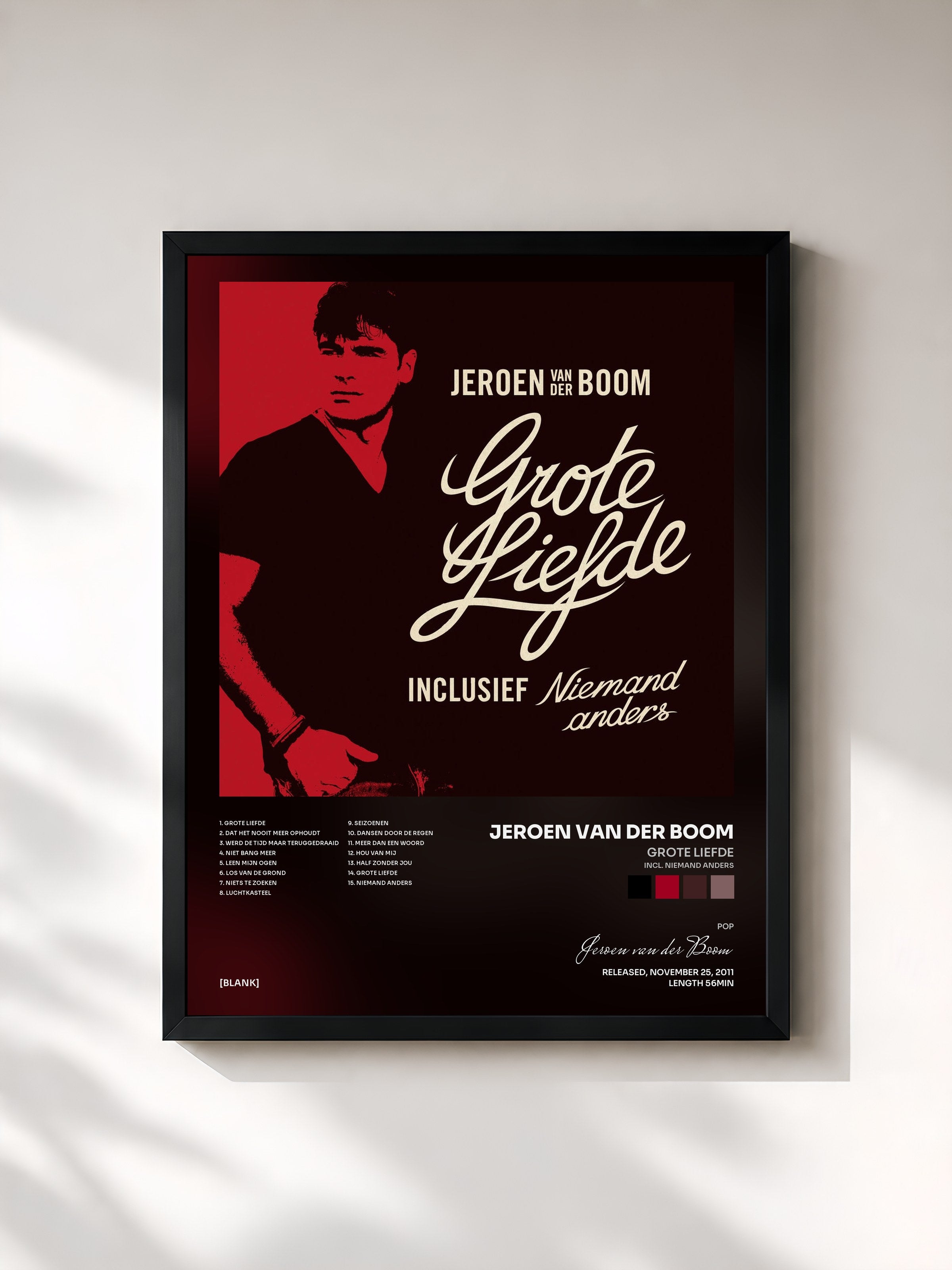 #noir Tableau de l'album Grote Liefde (Incl. Niemand Anders) de Jeroen van der Boom, cadre noir, imprimé et encadré en France