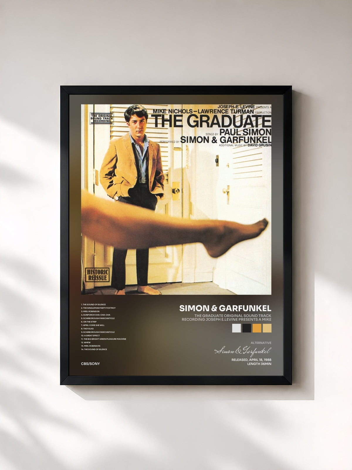 #noir Tableau de l'album THE GRADUATE Original Sound Track Recording Joseph E.Levine Presents A Mike de Simon & Garfunkel, cadre noir, imprimé et encadré en France