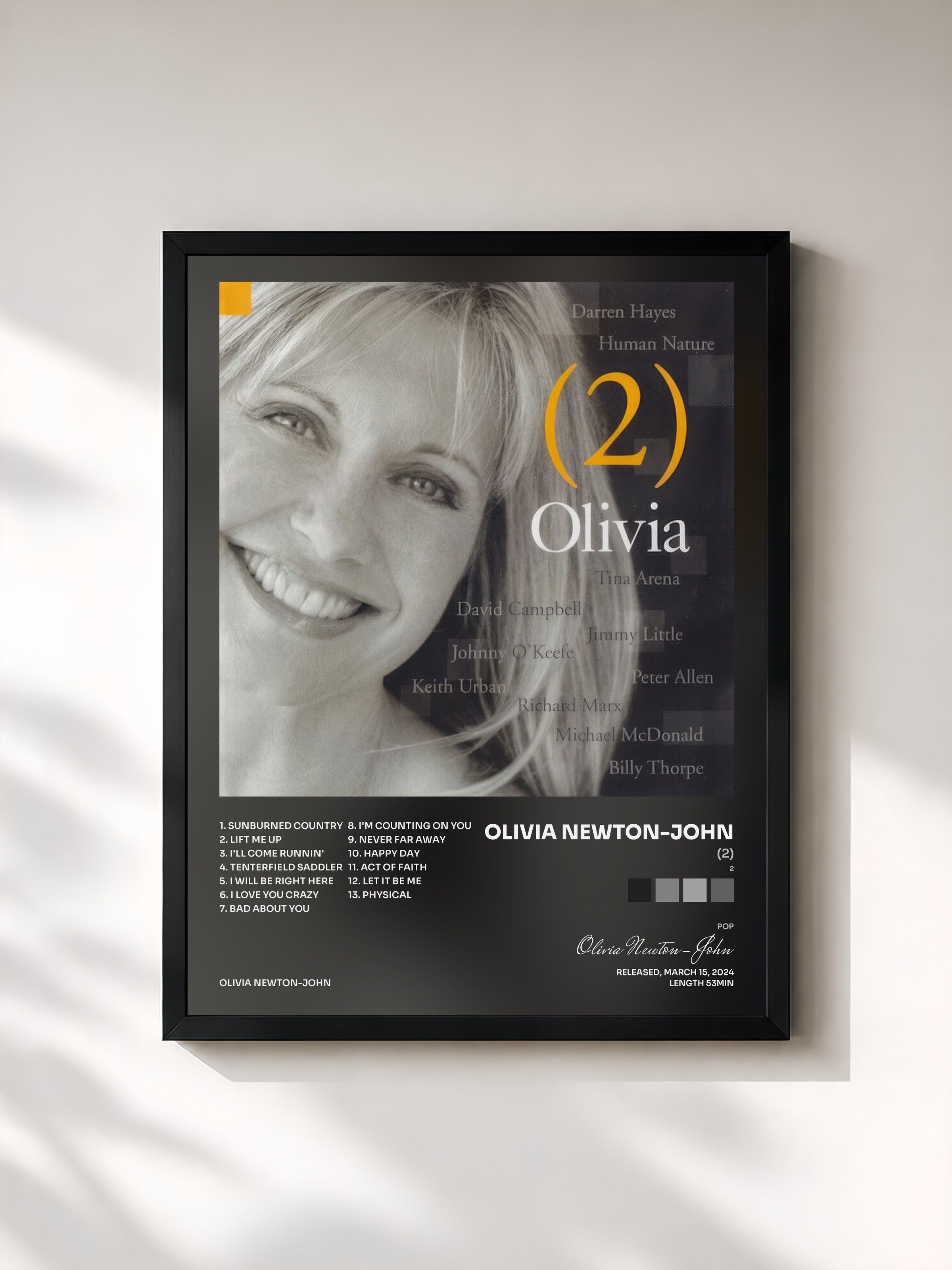 #noir Tableau de l'album (2) de Olivia Newton-John, cadre noir, imprimé et encadré en France