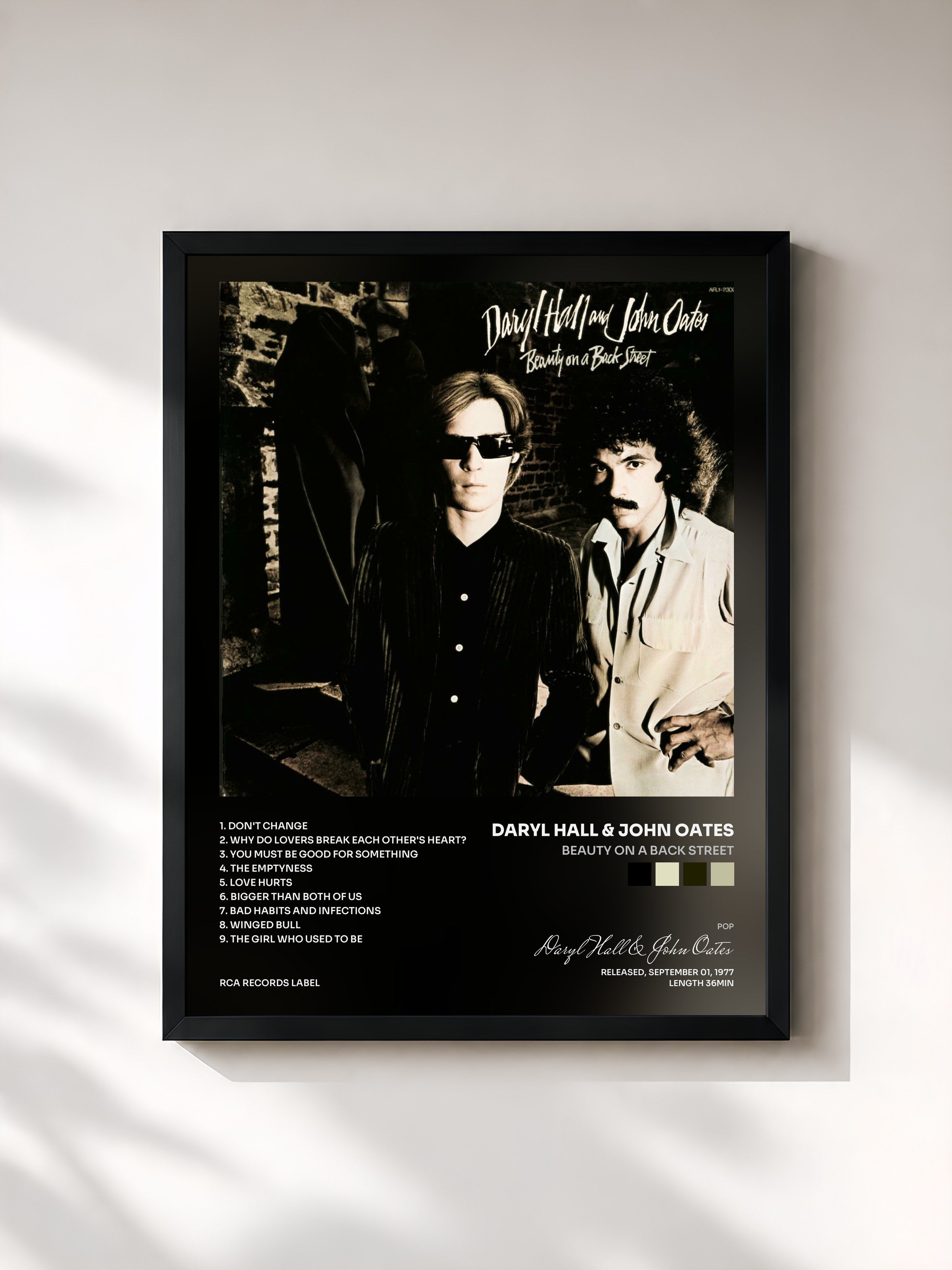 #noir Tableau de l'album Beauty On a Back Street de Daryl Hall & John Oates, cadre noir, imprimé et encadré en France