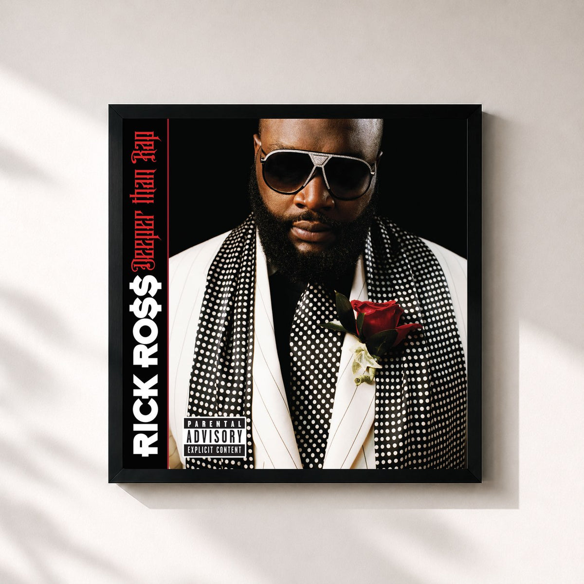#noir Deeper Than Rap by Rick Ross as a square framed art print, black 32x32 cm frame
