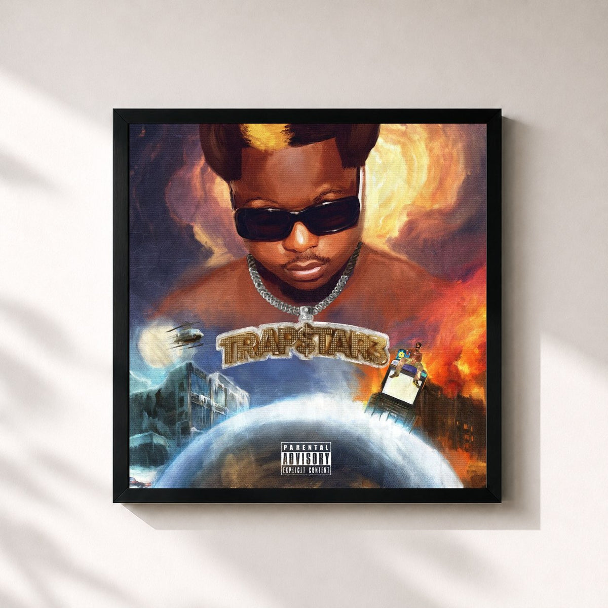 #noir Tableau carré de l'album TRAP$TAR 3 de Leto, cadre noir 32x32 cm