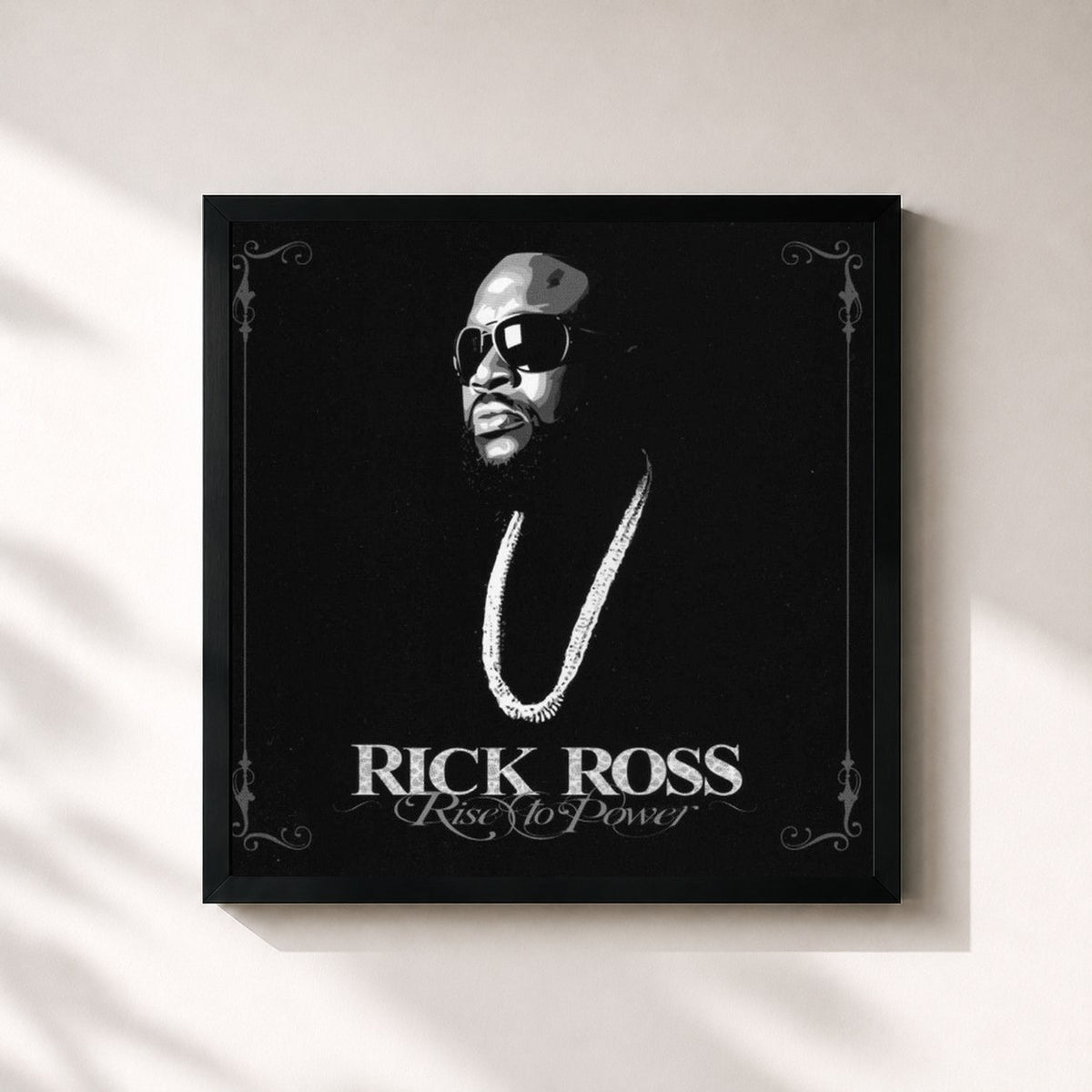 #noir Rise To Power - Clean by Rick Ross as a square framed art print, black 32x32 cm frame