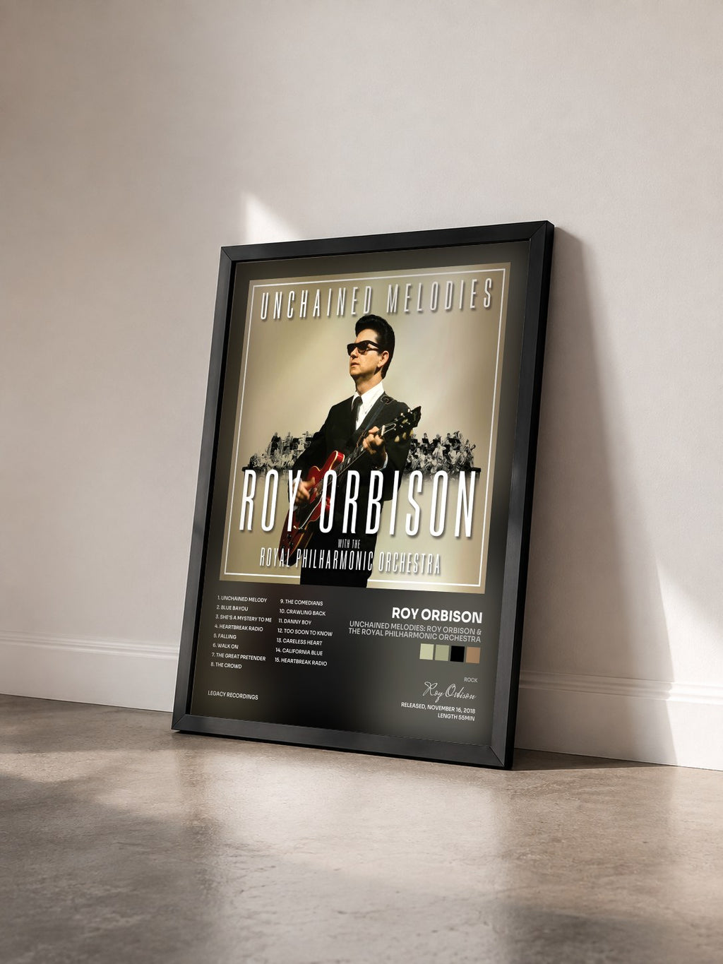 #noir Tableau de l'album Unchained Melodies: Roy Orbison & The Royal Philharmonic Orchestra de Roy Orbison vu de trois quarts, cadre noir
