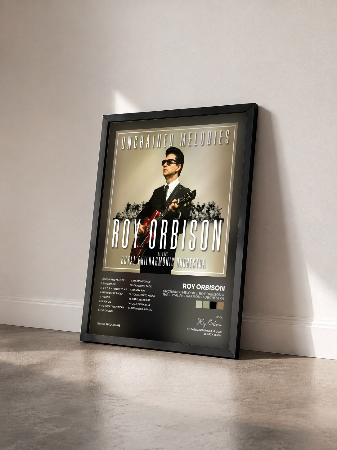 #noir Tableau de l'album Unchained Melodies: Roy Orbison & The Royal Philharmonic Orchestra de Roy Orbison vu de trois quarts, cadre noir