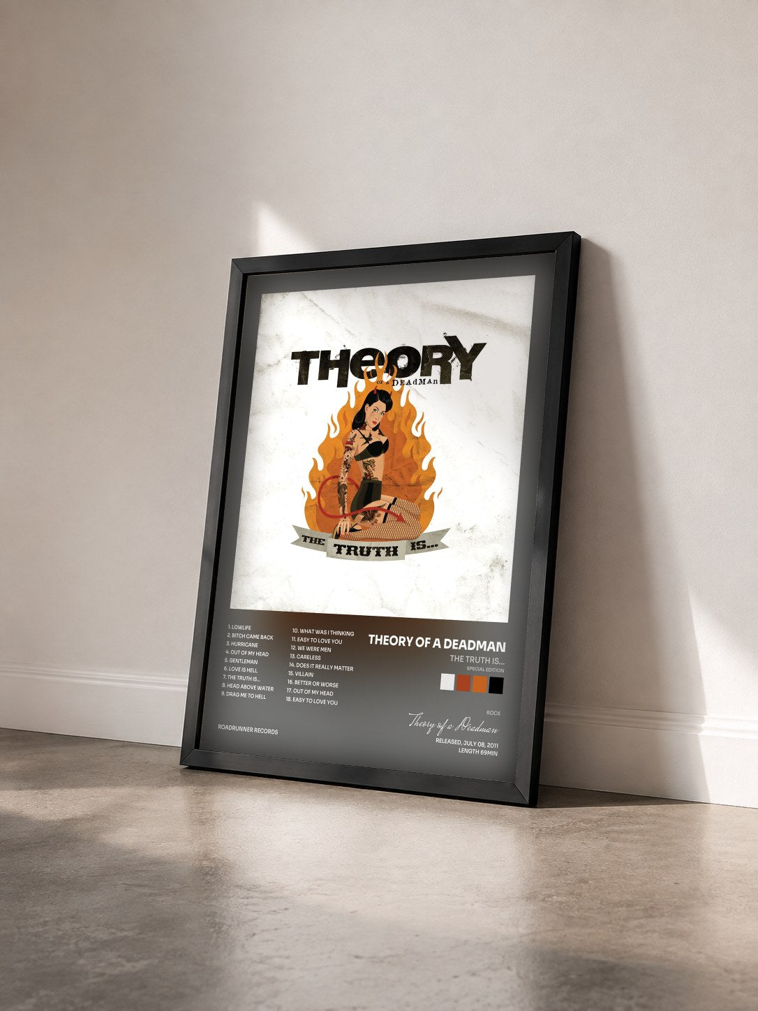 #noir Tableau de l'album The Truth Is... (Special Edition) de Theory of a Deadman vu de trois quarts, cadre noir