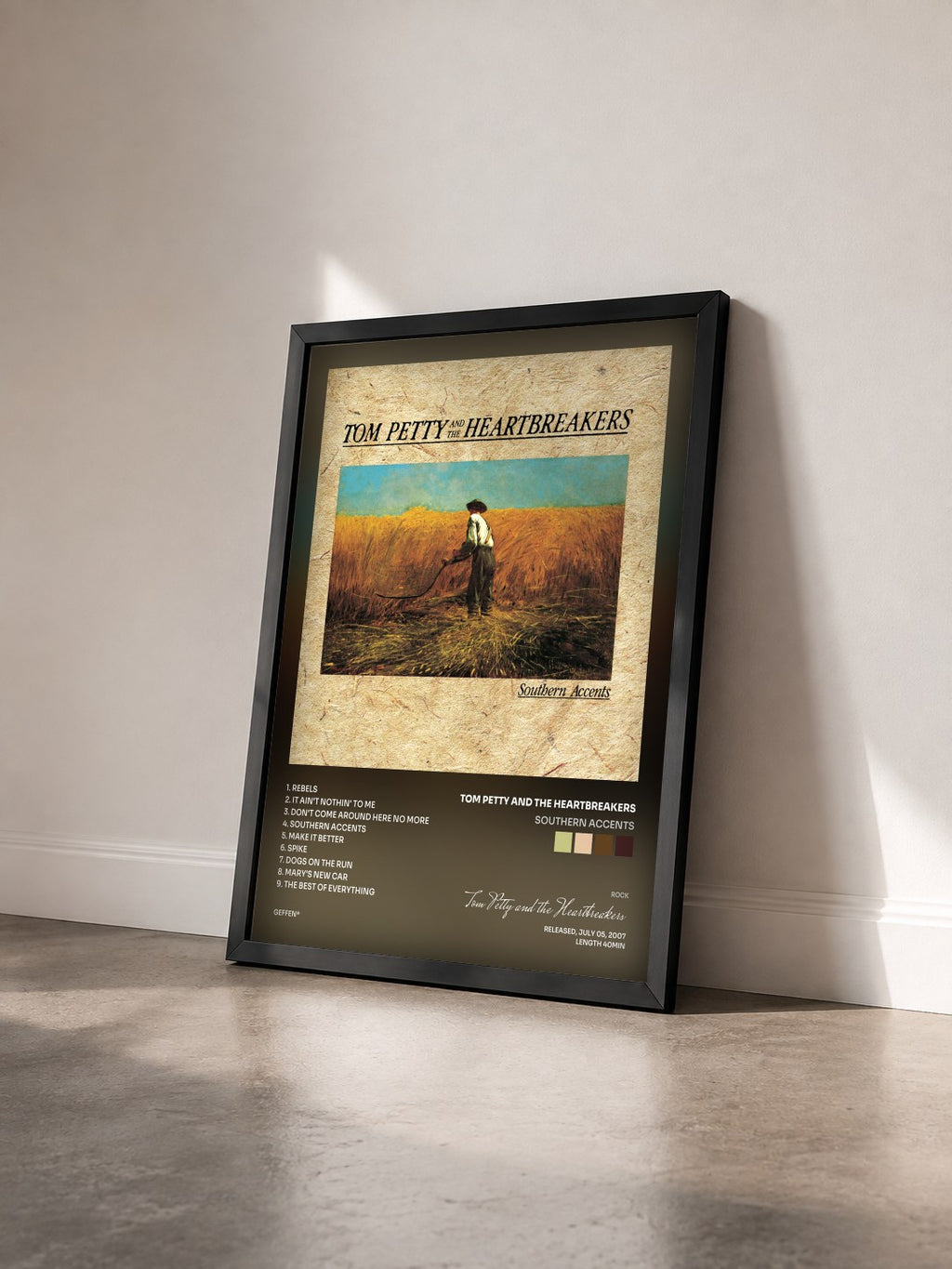 #noir Tableau de l'album Southern Accents de Tom Petty and the Heartbreakers vu de trois quarts, cadre noir