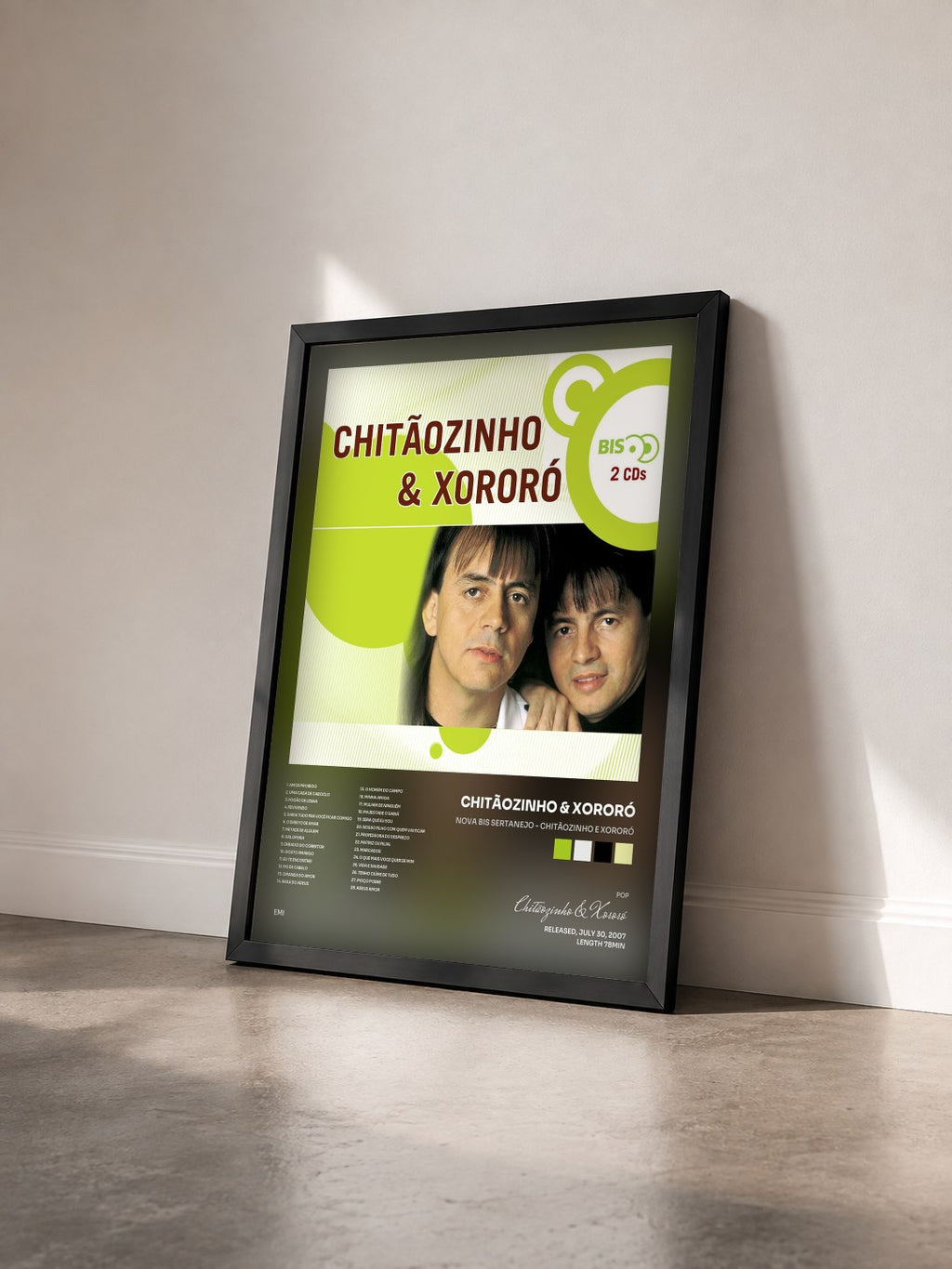 #noir Tableau de l'album Nova Bis Sertanejo - Chitãozinho E Xororó de Chitãozinho & Xororó vu de trois quarts, cadre noir