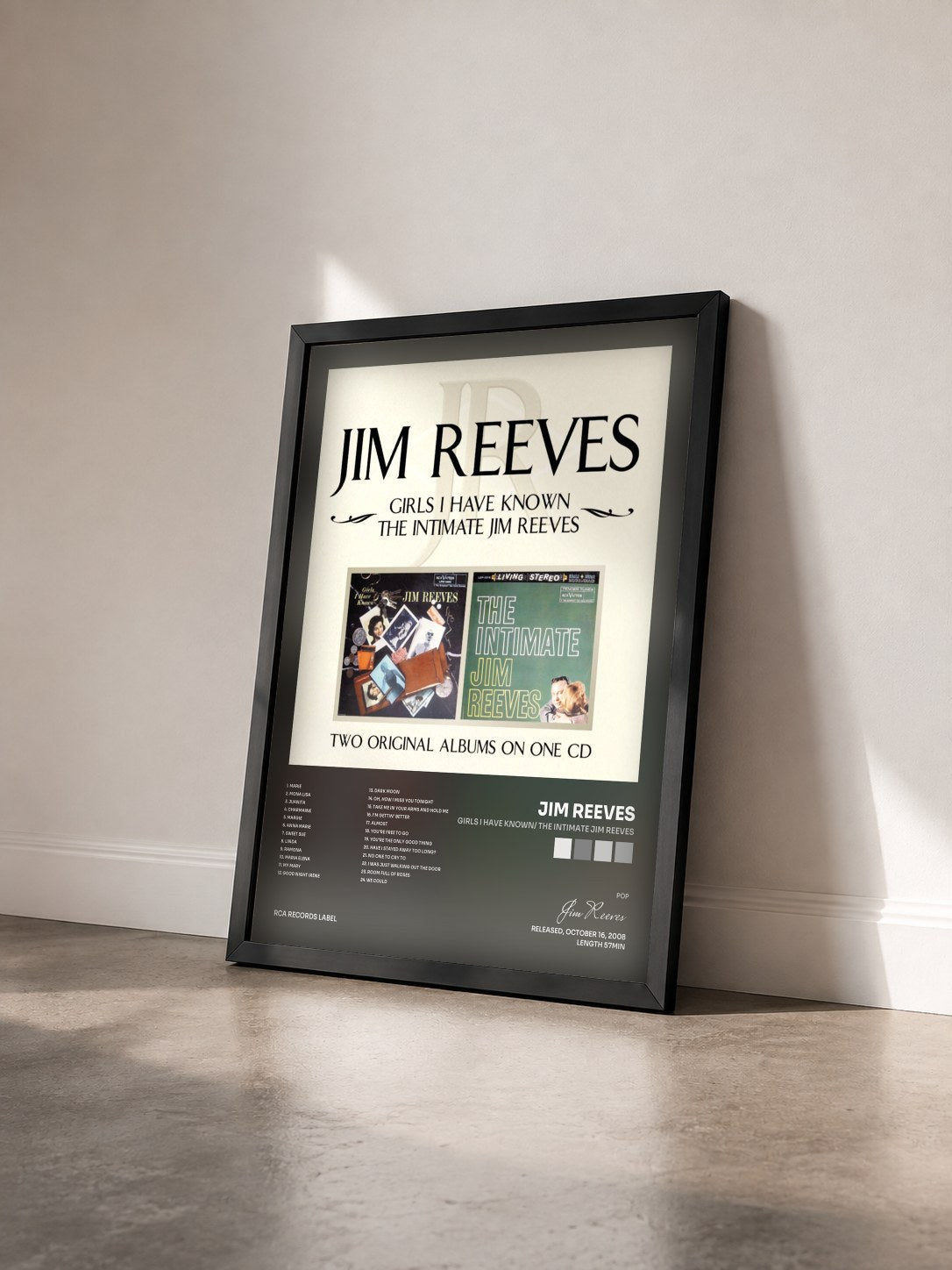 #noir Tableau de l'album Girls I Have Known/ The Intimate Jim Reeves de Jim Reeves vu de trois quarts, cadre noir