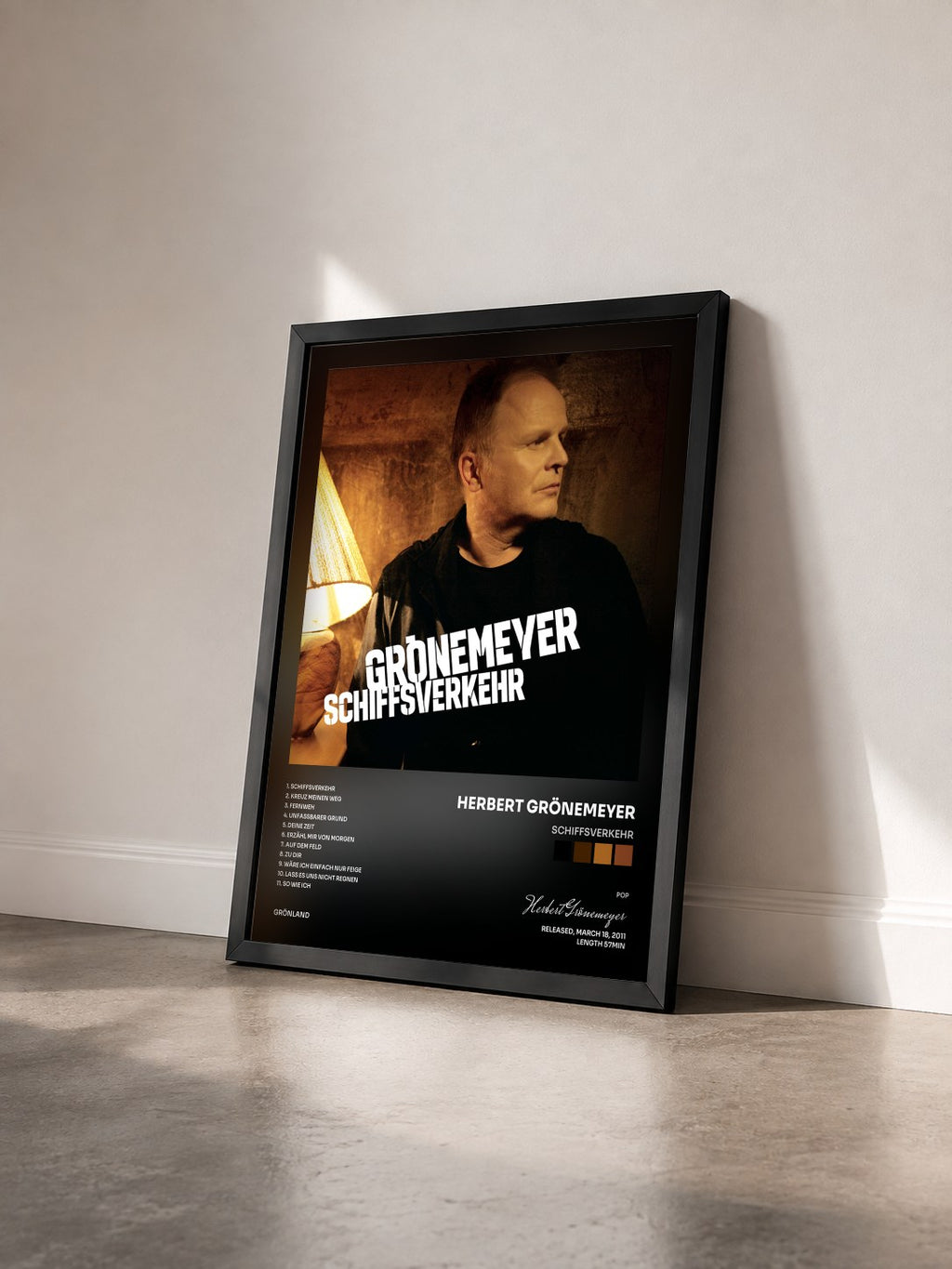 #noir Tableau de l'album Schiffsverkehr de Herbert Grönemeyer vu de trois quarts, cadre noir