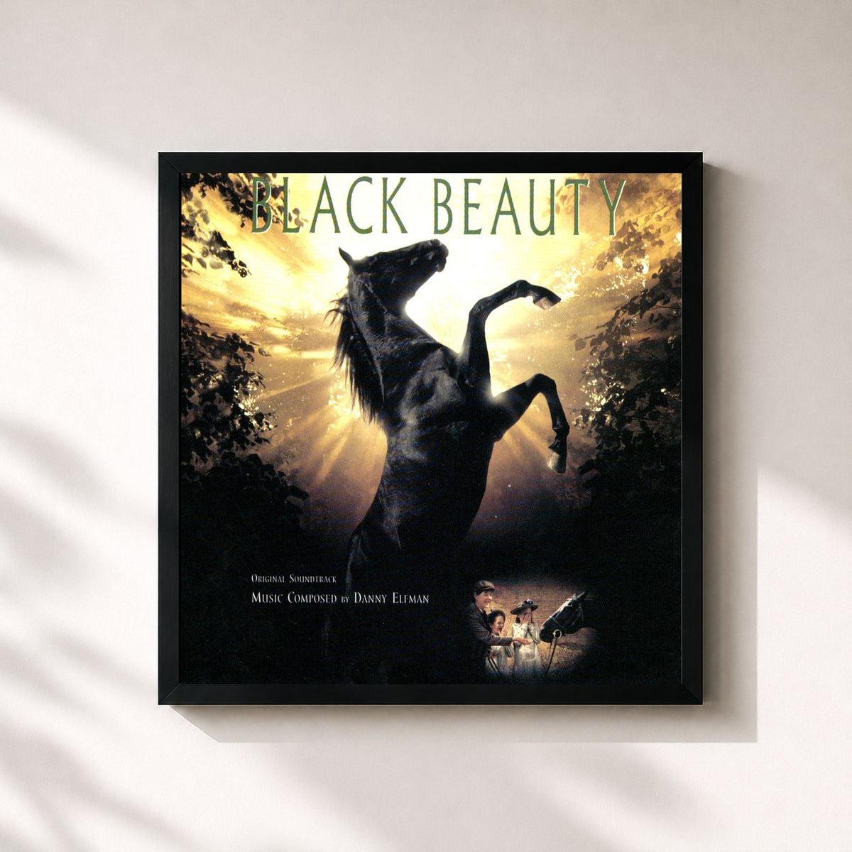 #noir Tableau carré de l'album Black Beauty Original Soundtrack de Danny Elfman, cadre noir 32x32 cm