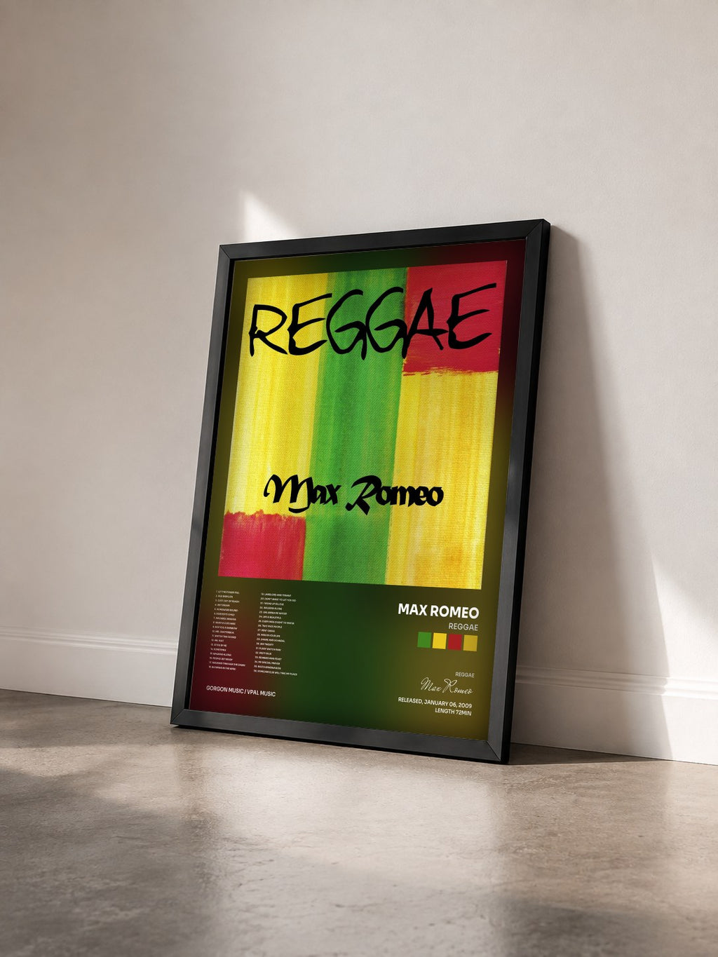 #noir Tableau de l'album Reggae de Max Romeo vu de trois quarts, cadre noir