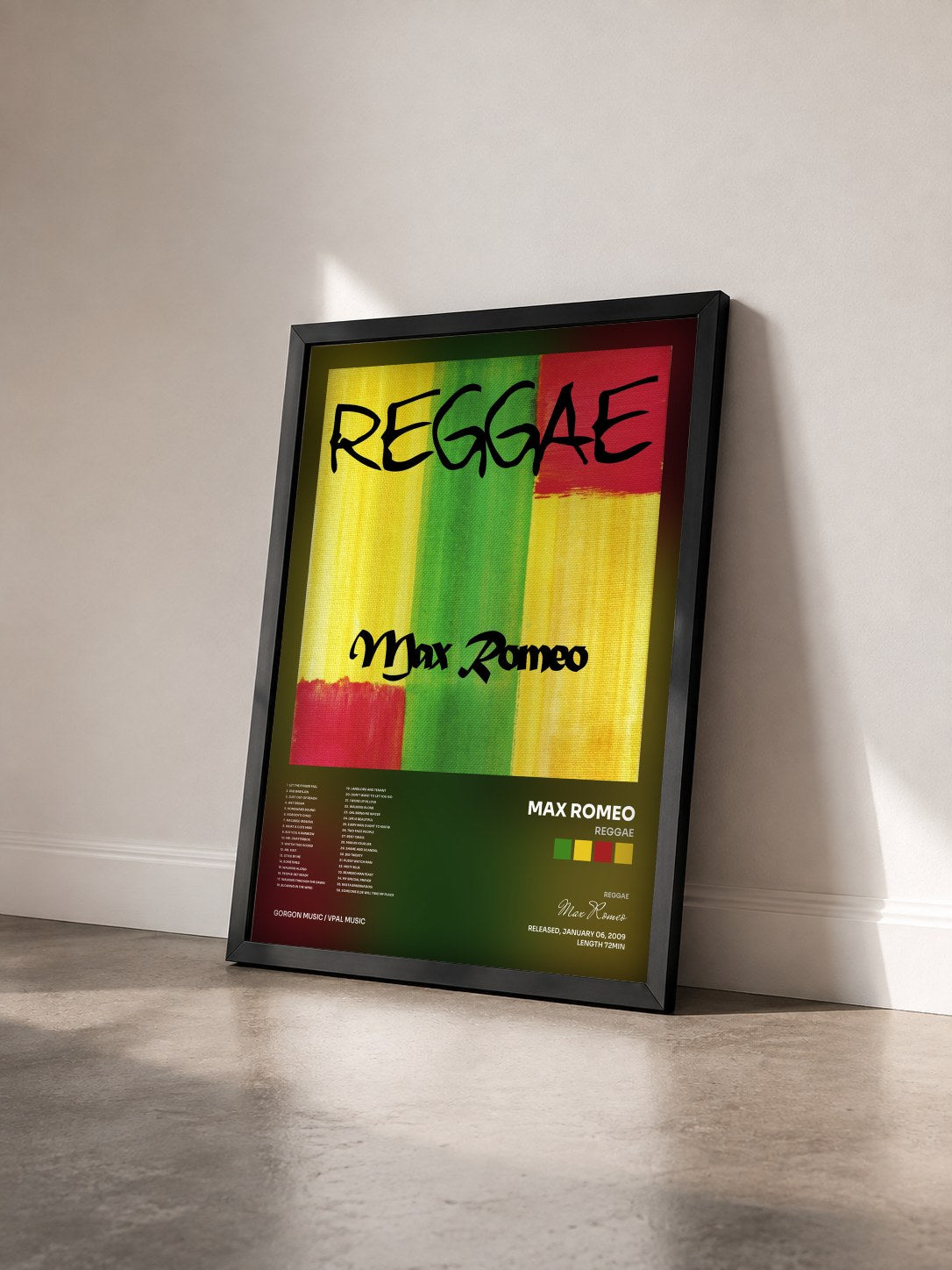 #noir Tableau de l'album Reggae de Max Romeo vu de trois quarts, cadre noir