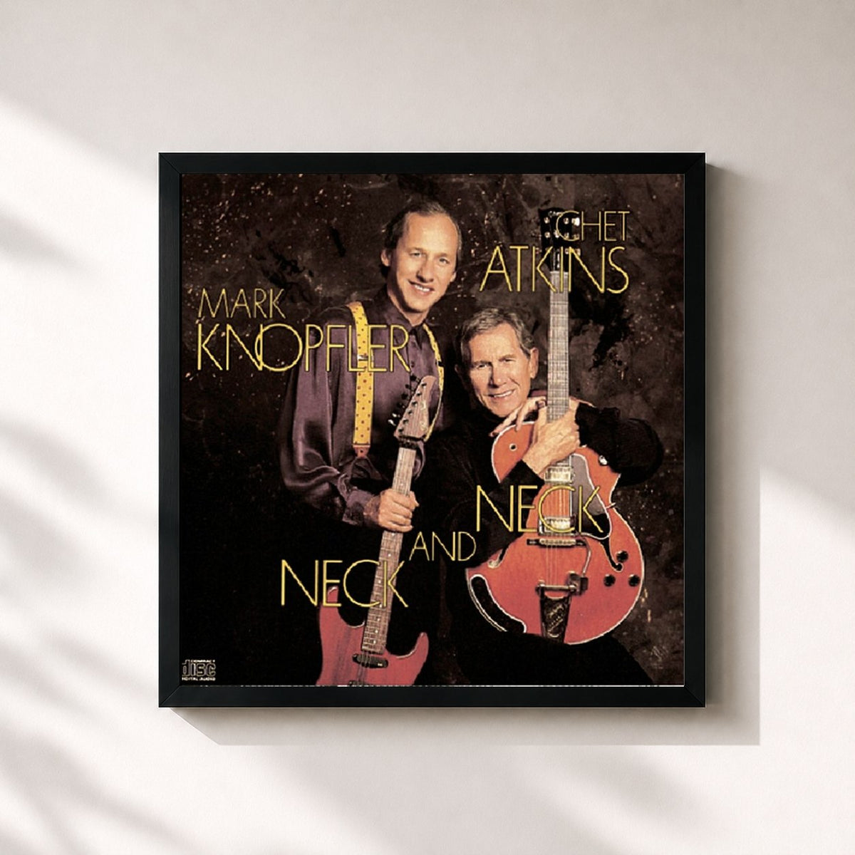 #noir Tableau carré de l'album Neck And Neck de Chet Atkins, cadre noir 32x32 cm