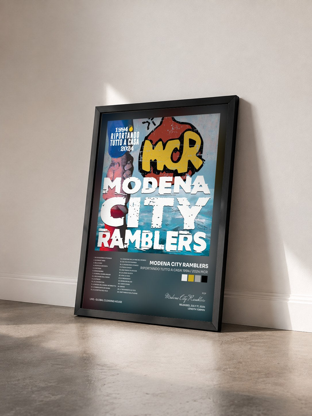 #noir Tableau de l'album Riportando tutto a casa 1994 / 2024 MCR de Modena City Ramblers vu de trois quarts, cadre noir